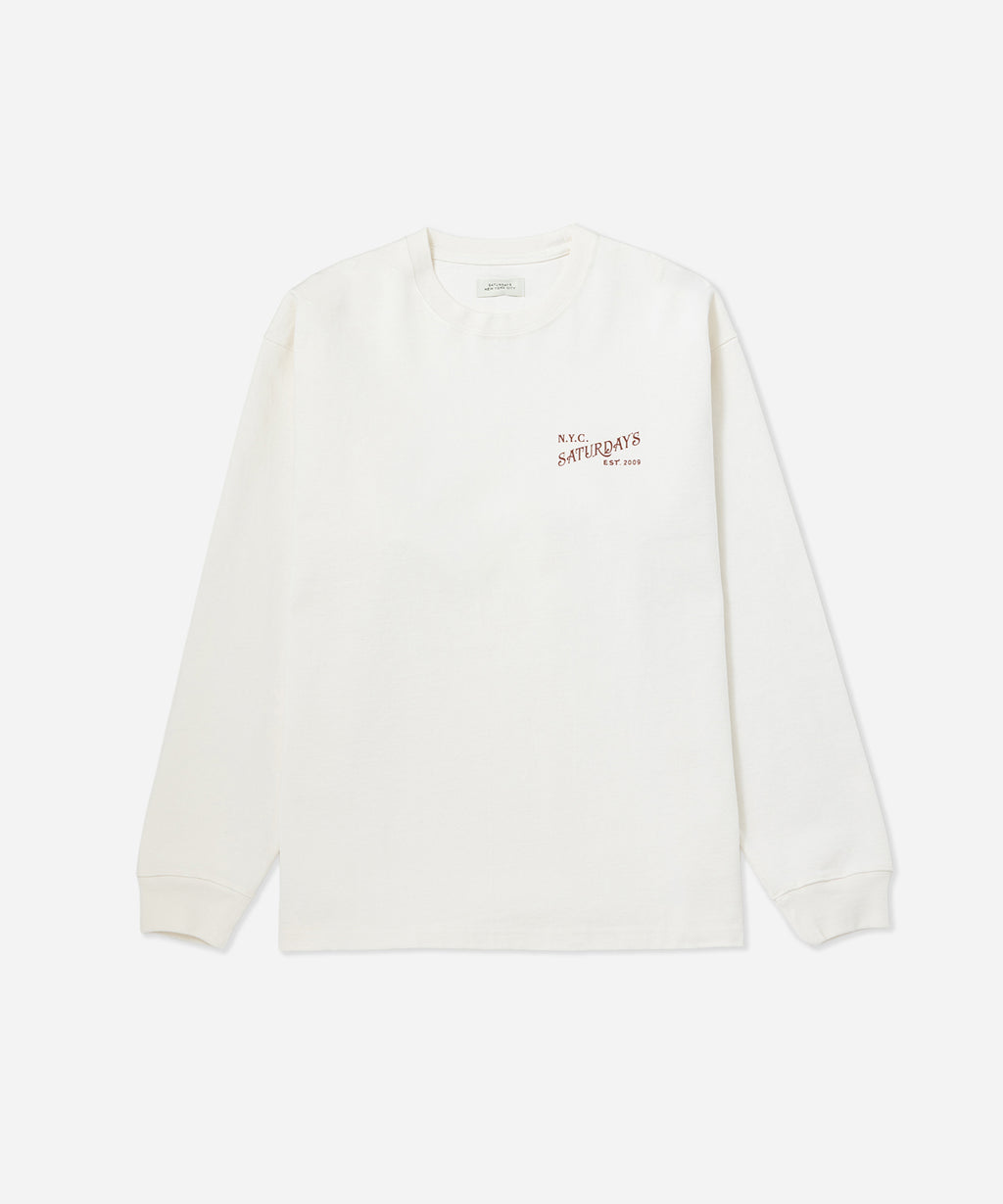 Saturdays NYC Max Weight Vintage Serif Long Sleeve Tee in White