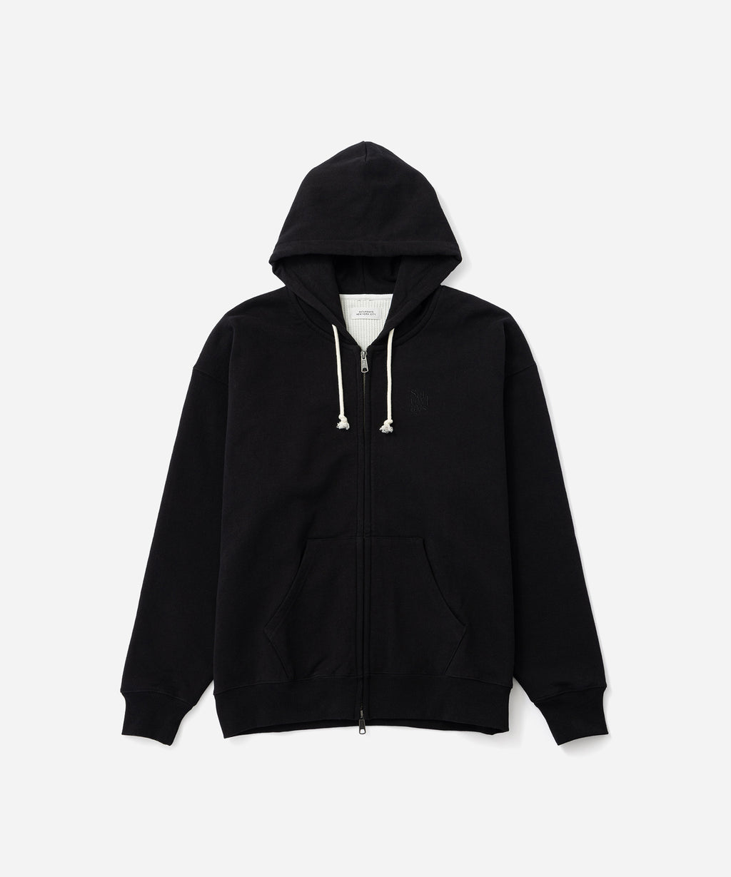 Saturdays NYC Canal Waffle Lined Zip Hoodie in Black