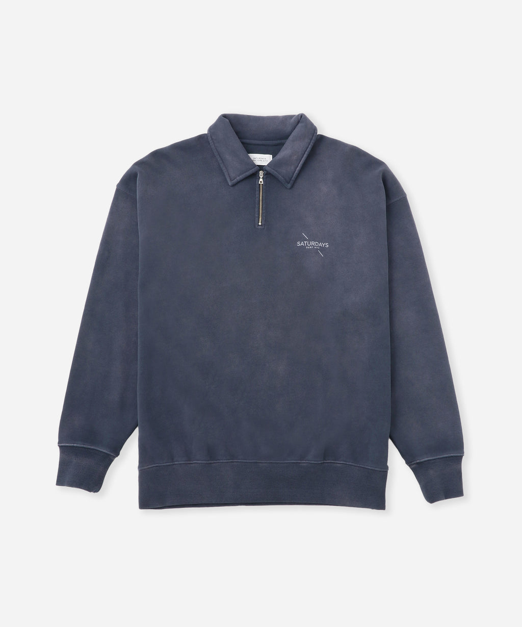 Saturdays NYC Mott Relaxed Quarter Zip Surf Sweatshirt in Blue