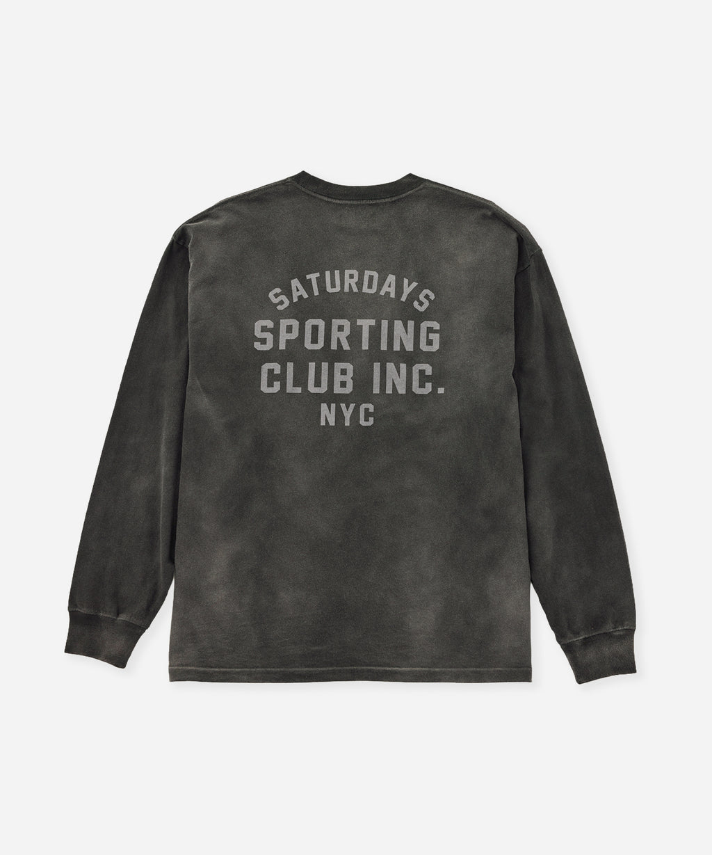 Saturdays NYC Collegiate Printed Long Sleeve Tee in Fade Black