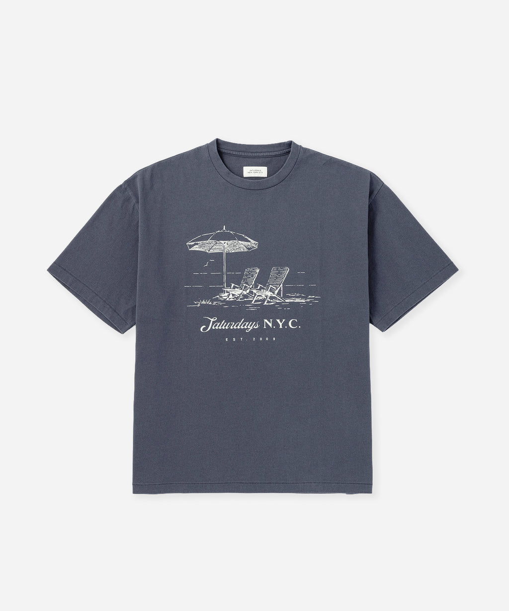 Saturdays NYC Beach Chair Ozone Wash Relaxed Tee in Navy