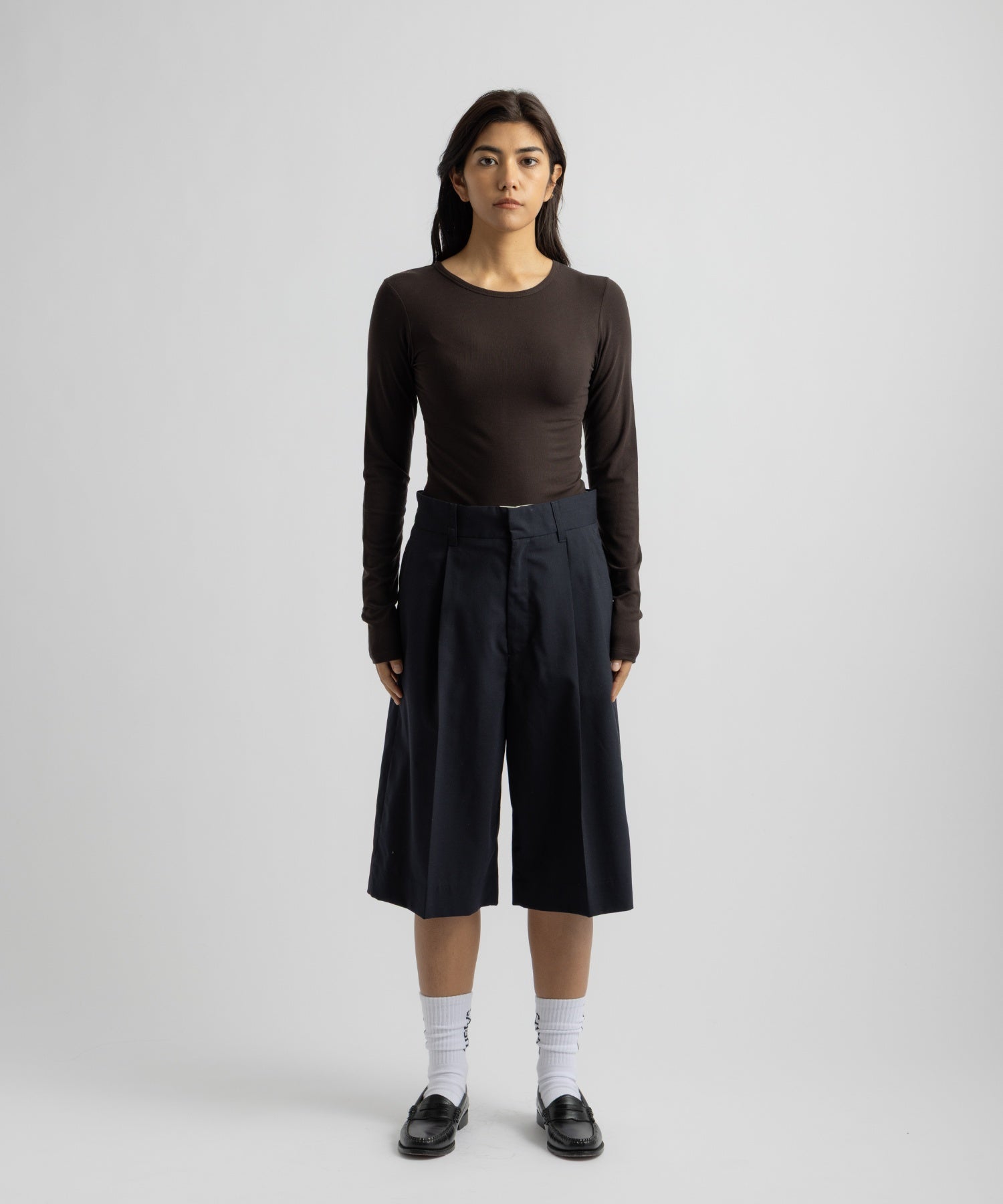 Saturdays NYC Steff Fitted Long Sleeve  Top in Dark Brown