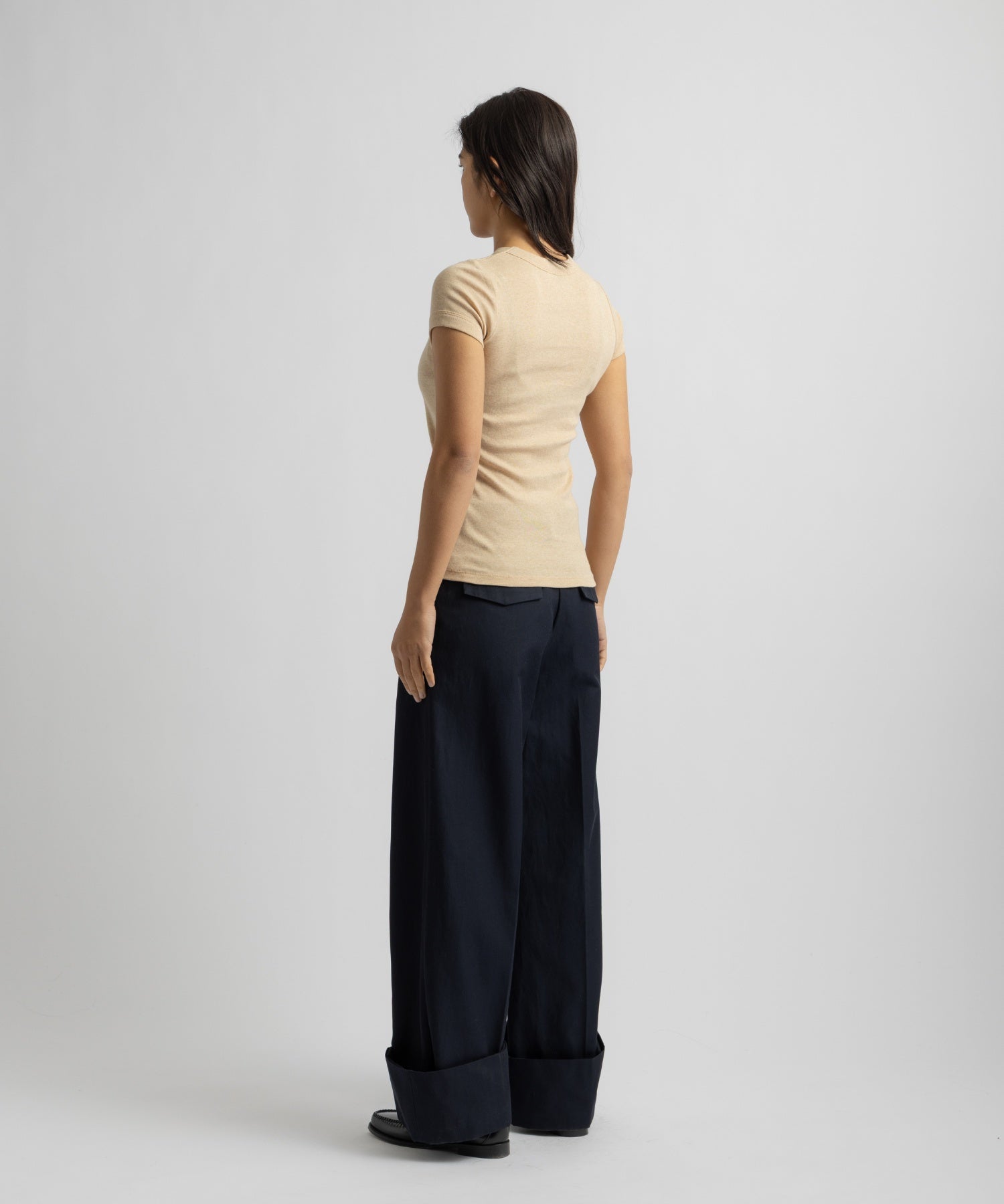 Saturdays NYC Naomi Ribbed Tee in Beige