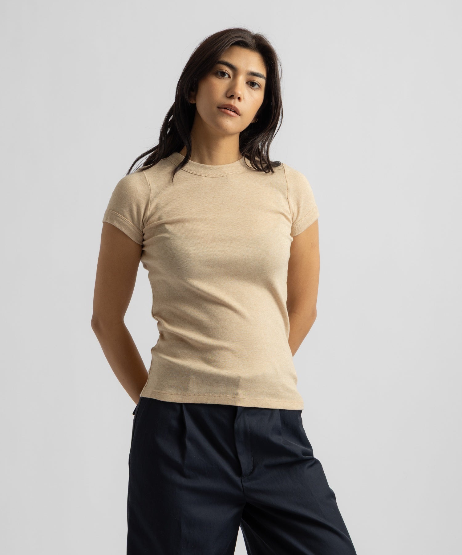 Saturdays NYC Naomi Ribbed Tee in Beige