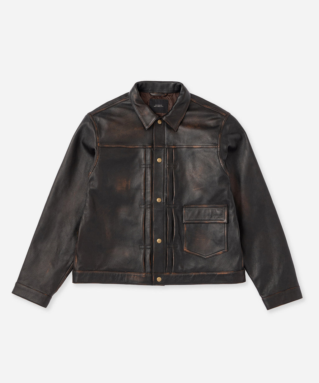 Saturdays NYC Emil Type-1 Nappa Leather Jacket in Dark Brown