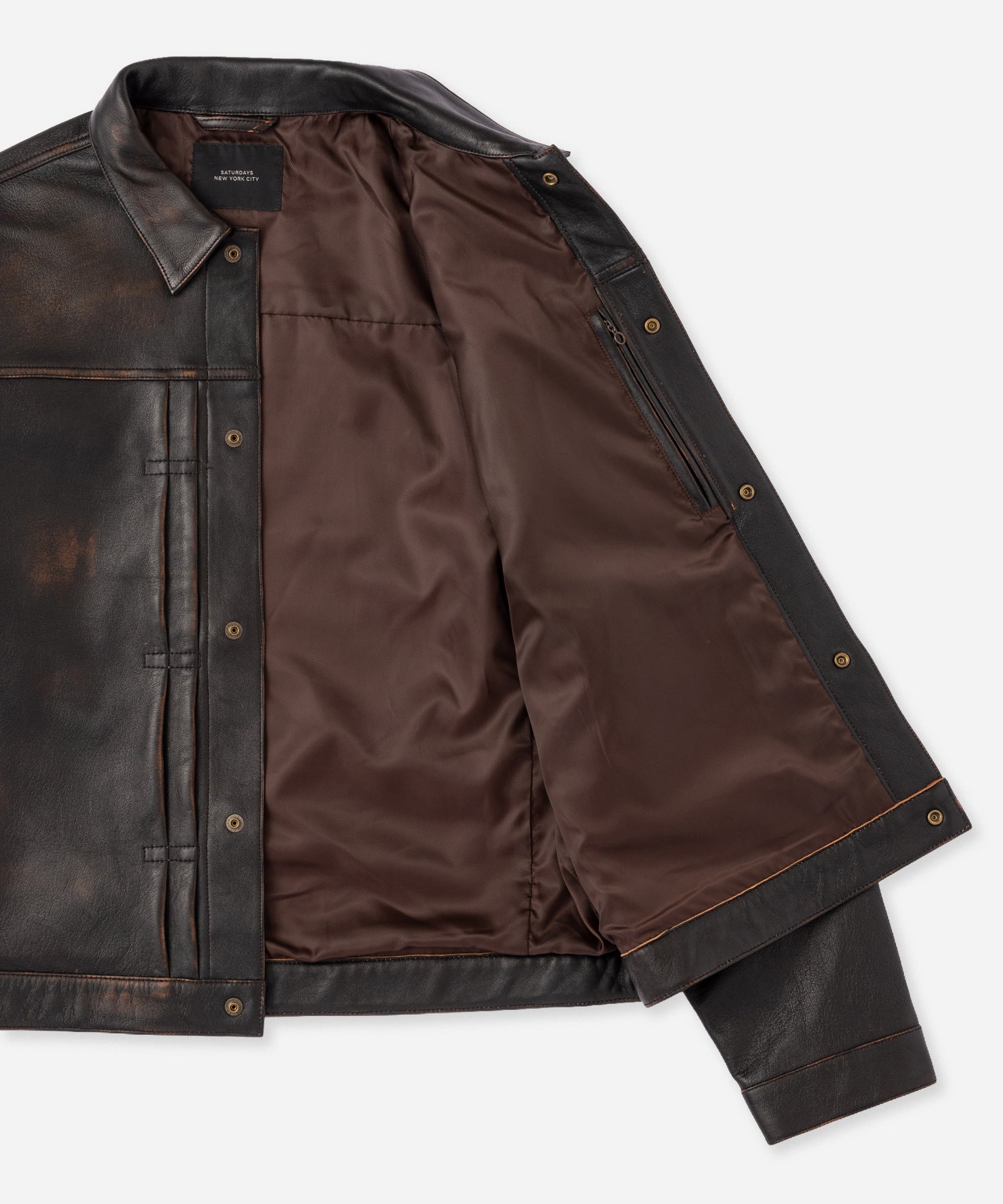 Saturdays NYC Emil Type-1 Nappa Leather Jacket in Dark Brown