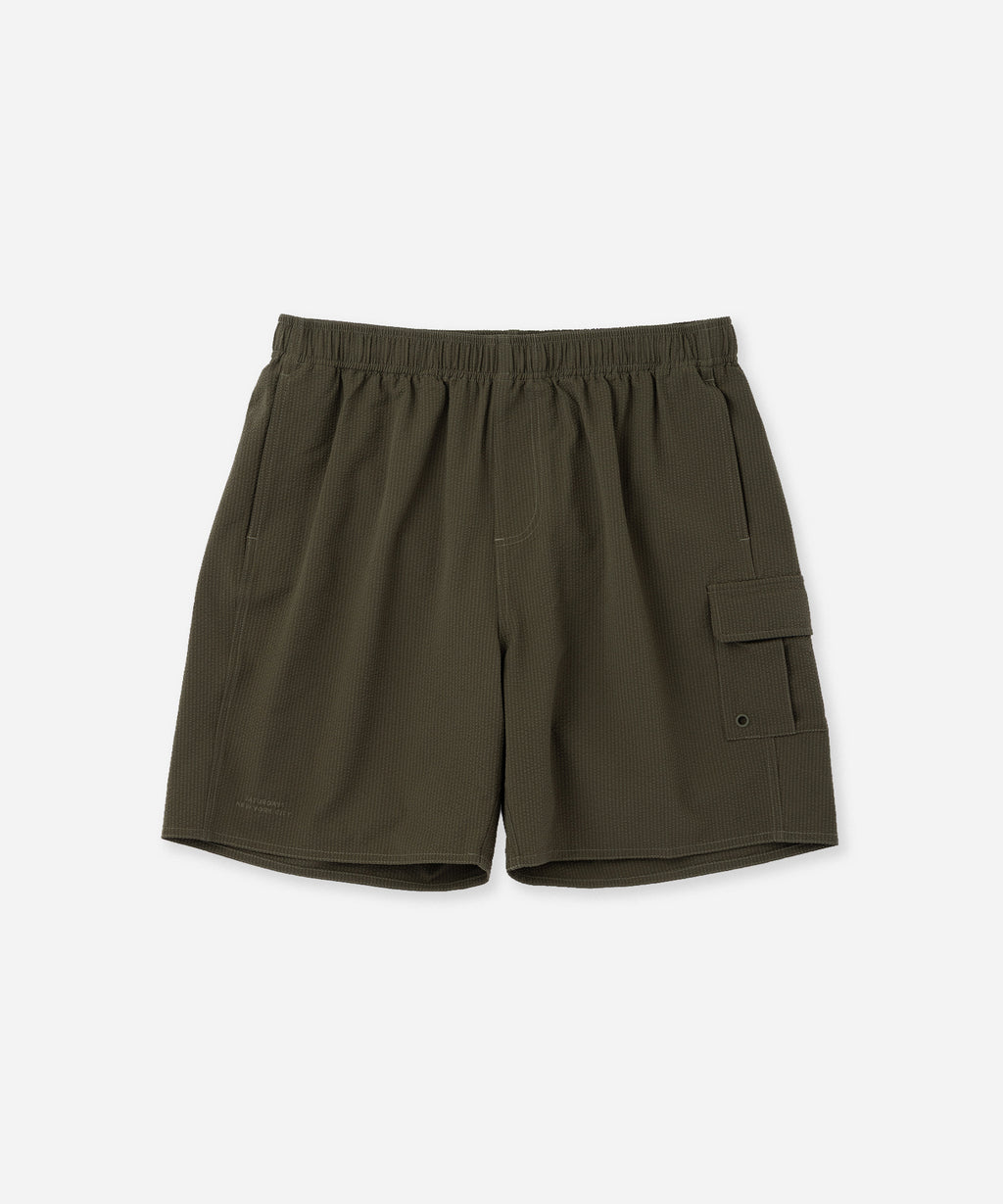 Saturdays NYC Danjo Seersucker Cargo Swim Short in Olive Green