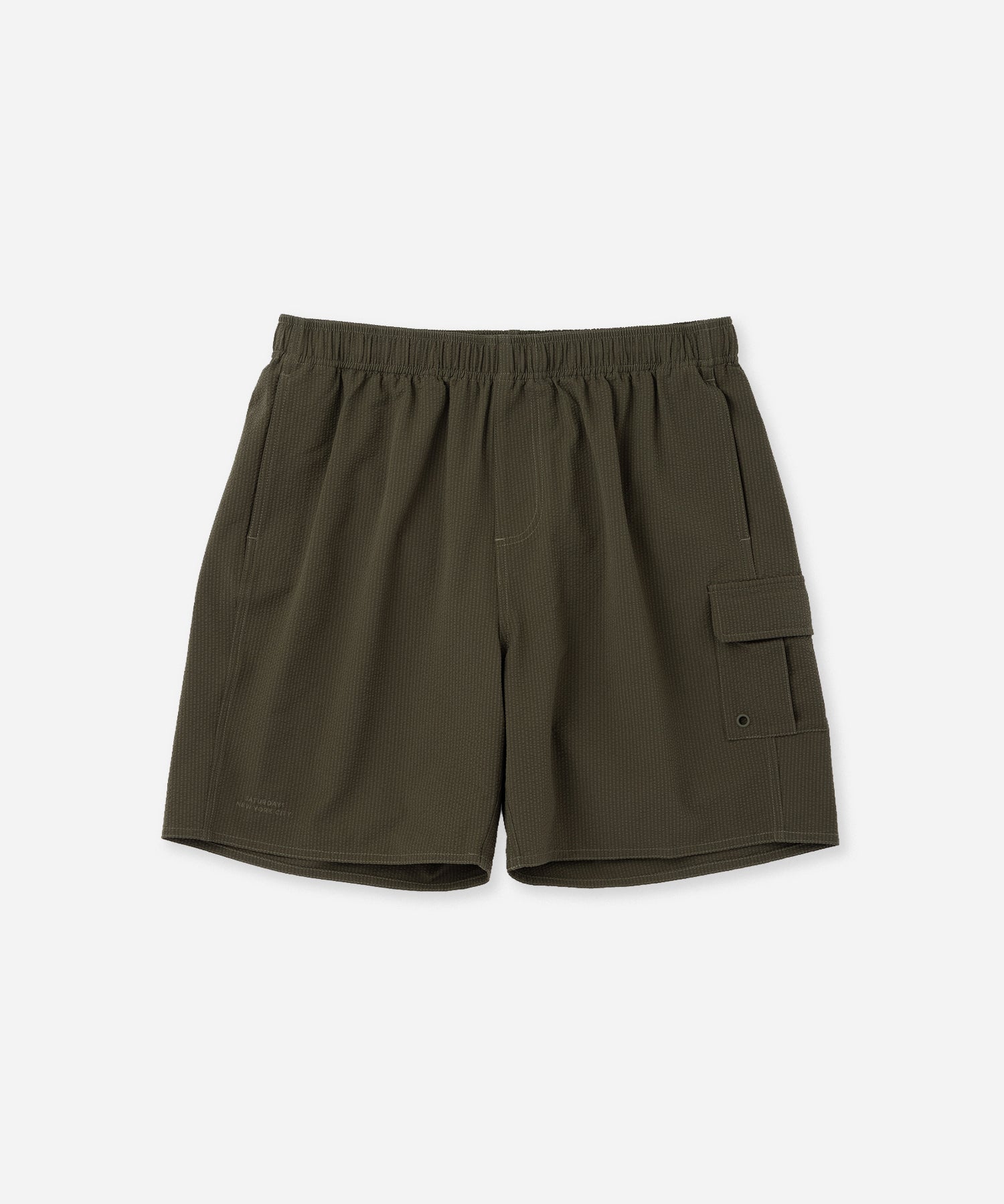 Saturdays NYC Danjo Seersucker Cargo Swim Short in Olive Green