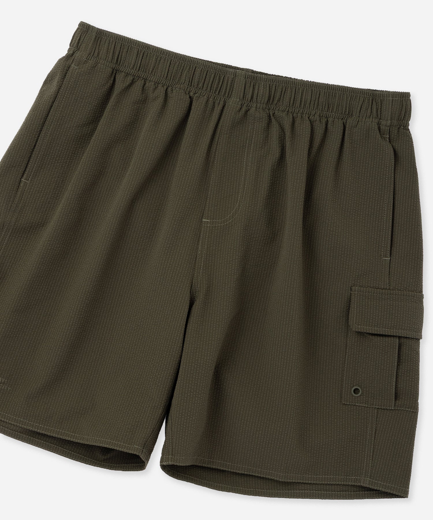 Saturdays NYC Danjo Seersucker Cargo Swim Short in Olive Green