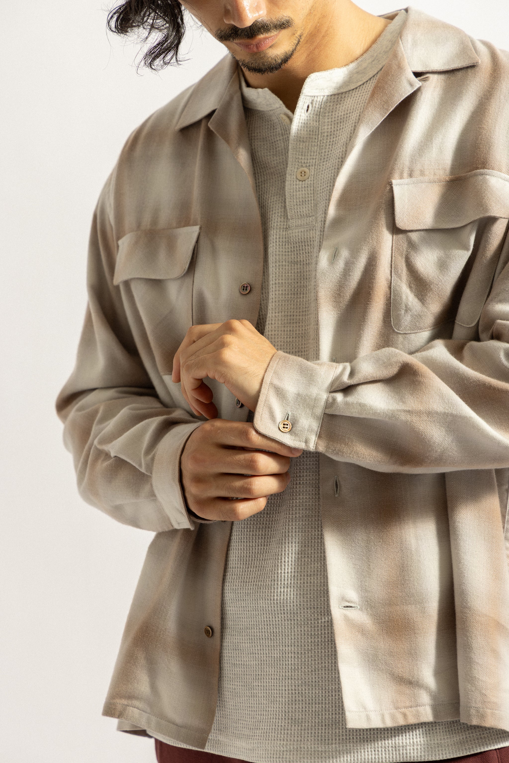 Saturdays NYC Marco Ombre Check Shirt in Ivory