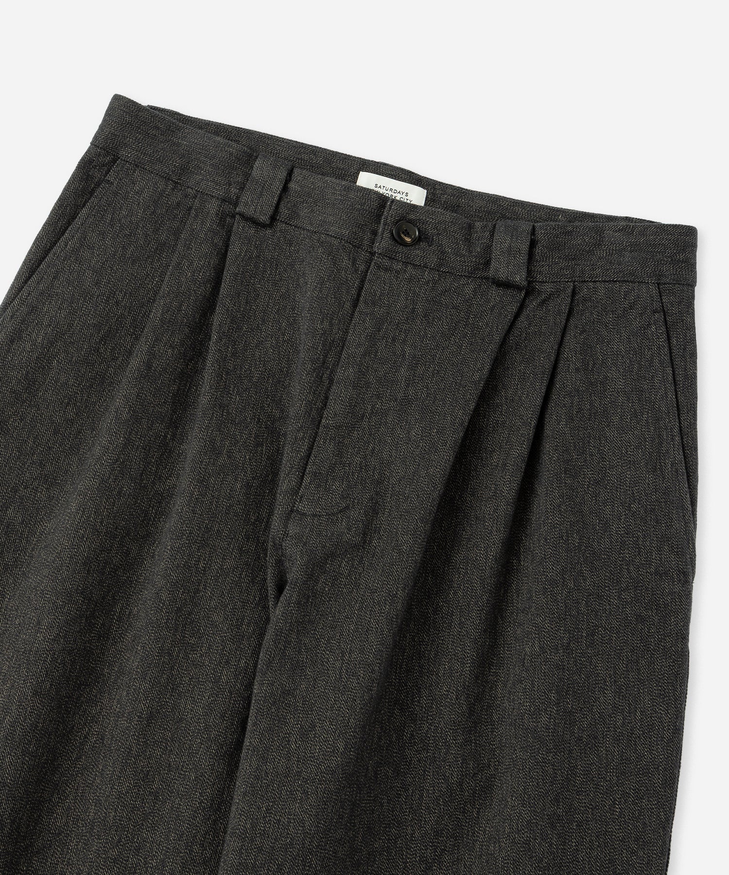 Saturdays NYC George Wide Melange Two Tuck Pant in Charcoal