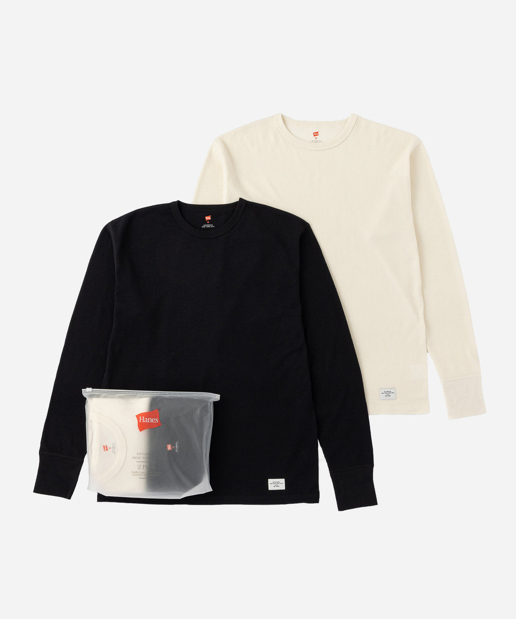 Hanes x Saturdays NYC Waffle Long Sleeve Tee 2-Pack in Black and Off White