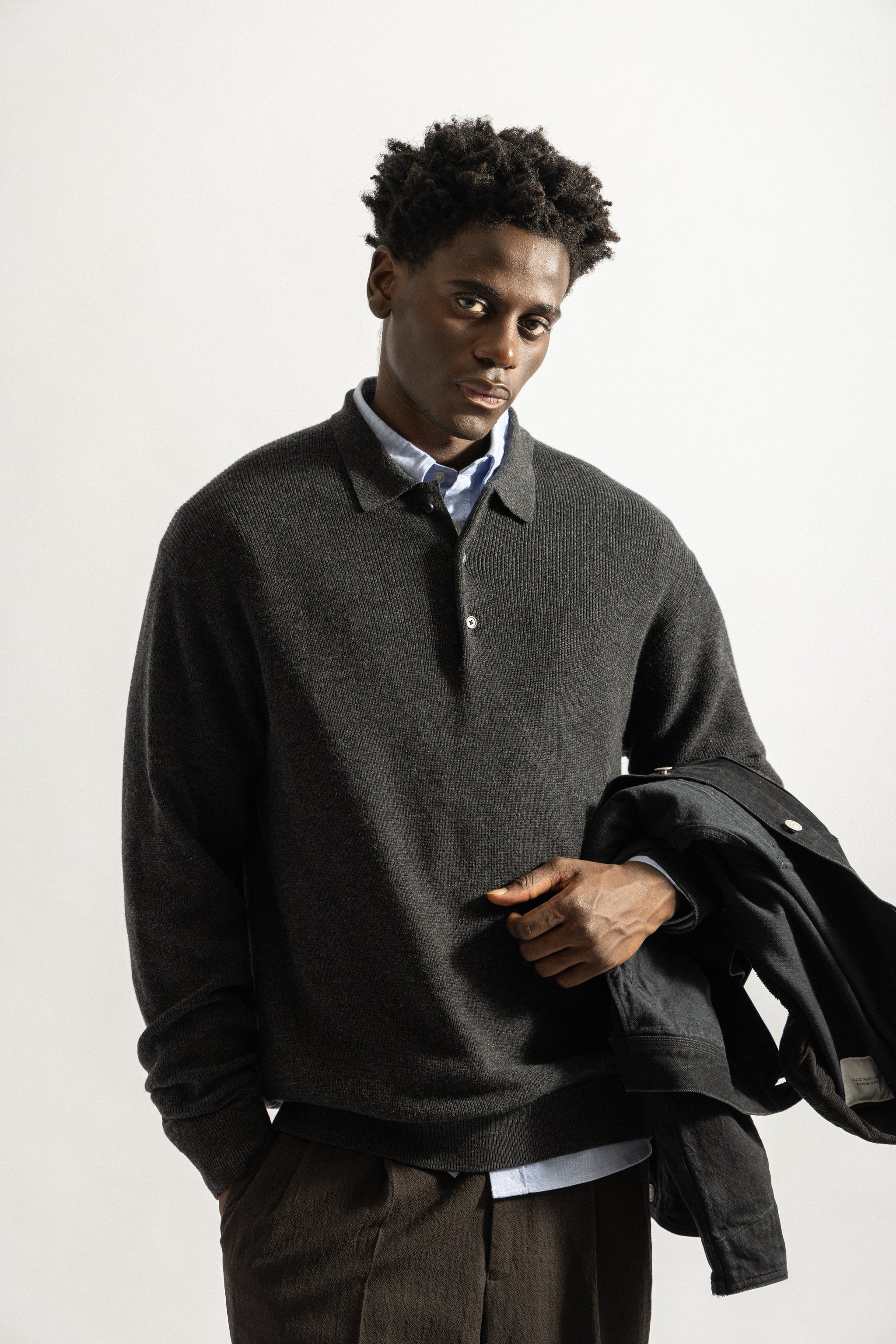 Saturdays NYC Beauchamp Polo Sweater in Charcoal