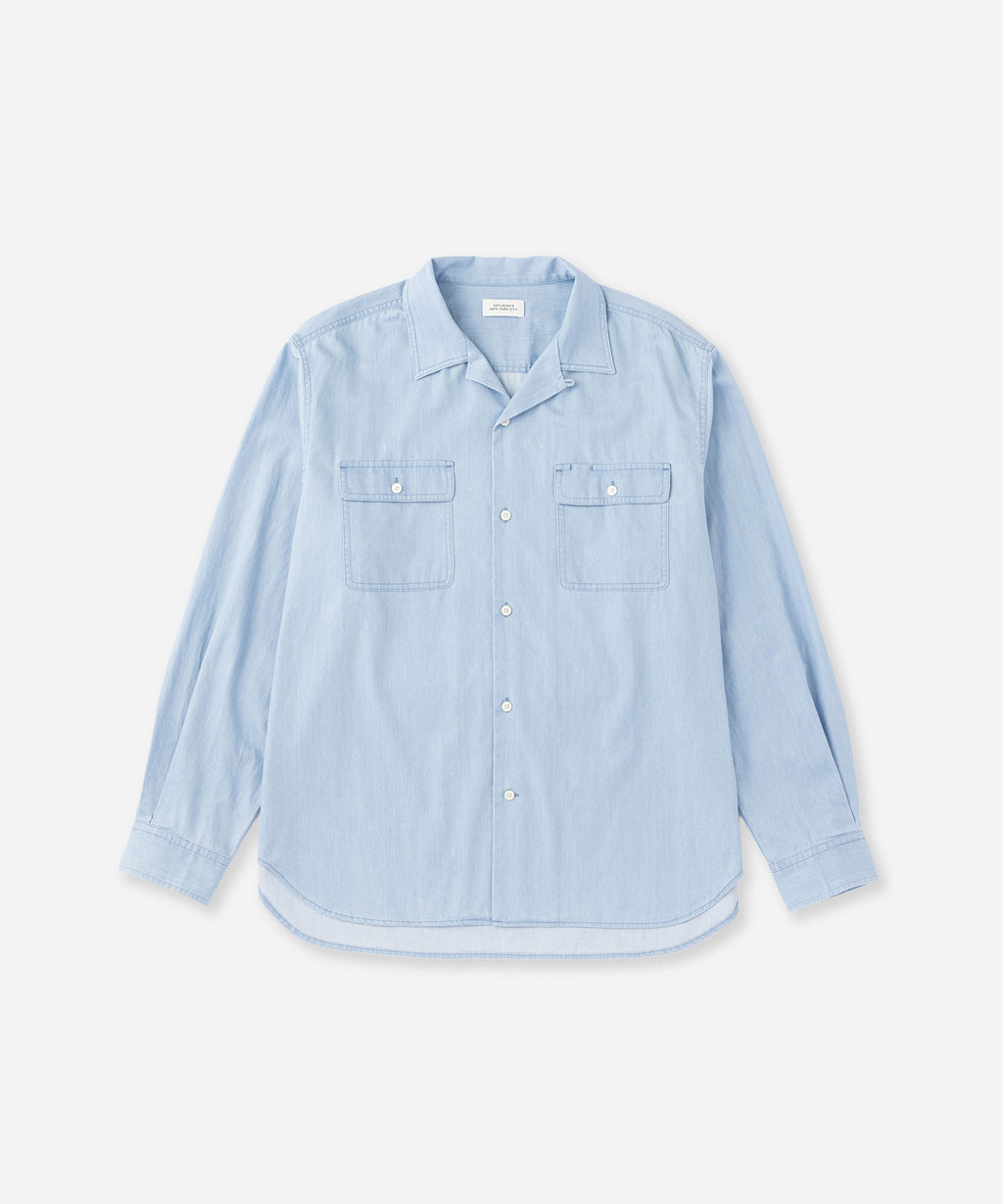 Saturdays NYC Hanley Chambray Melange Shirt in Light Blue
