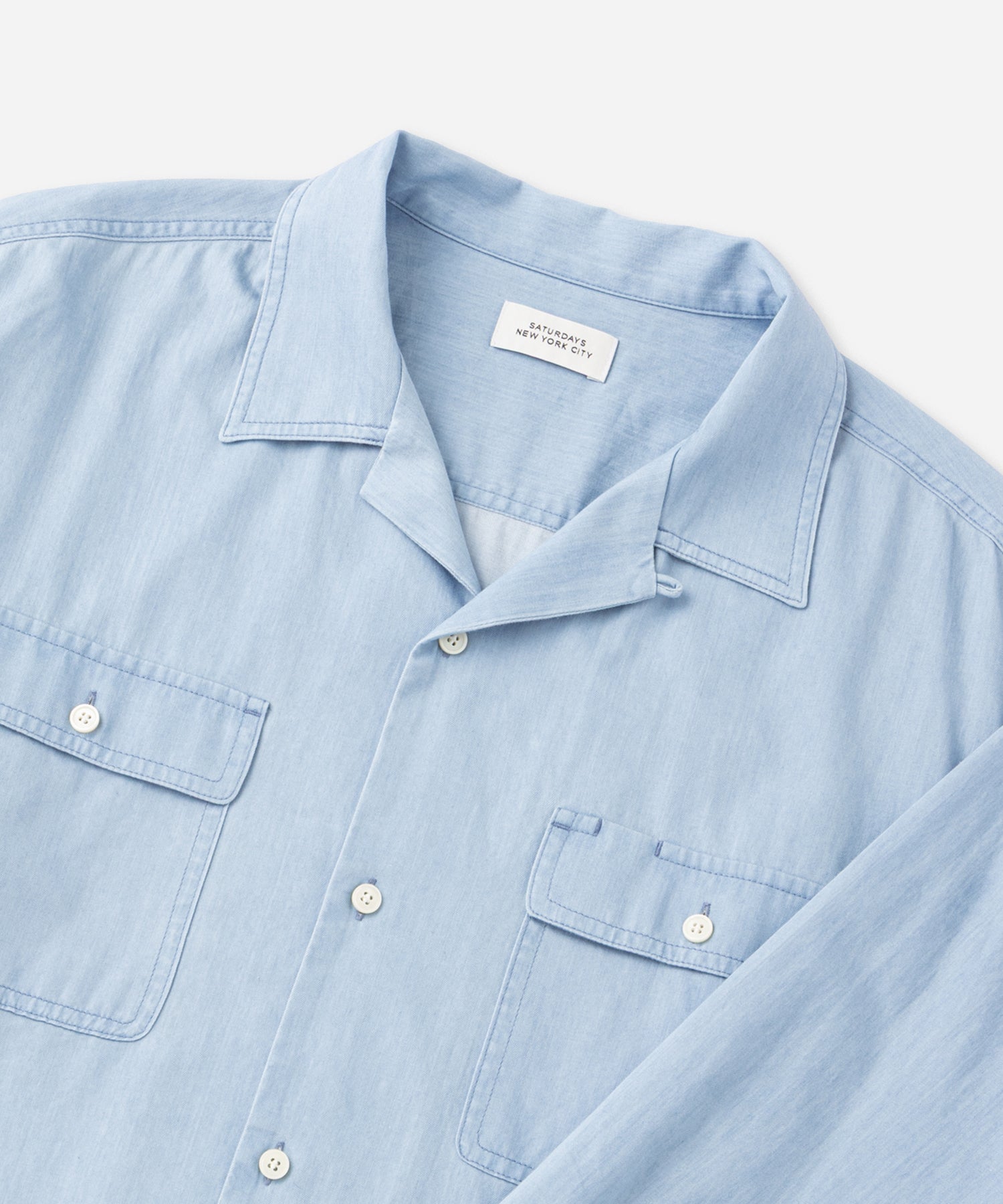 Saturdays NYC Hanley Chambray Melange Shirt in Light Blue