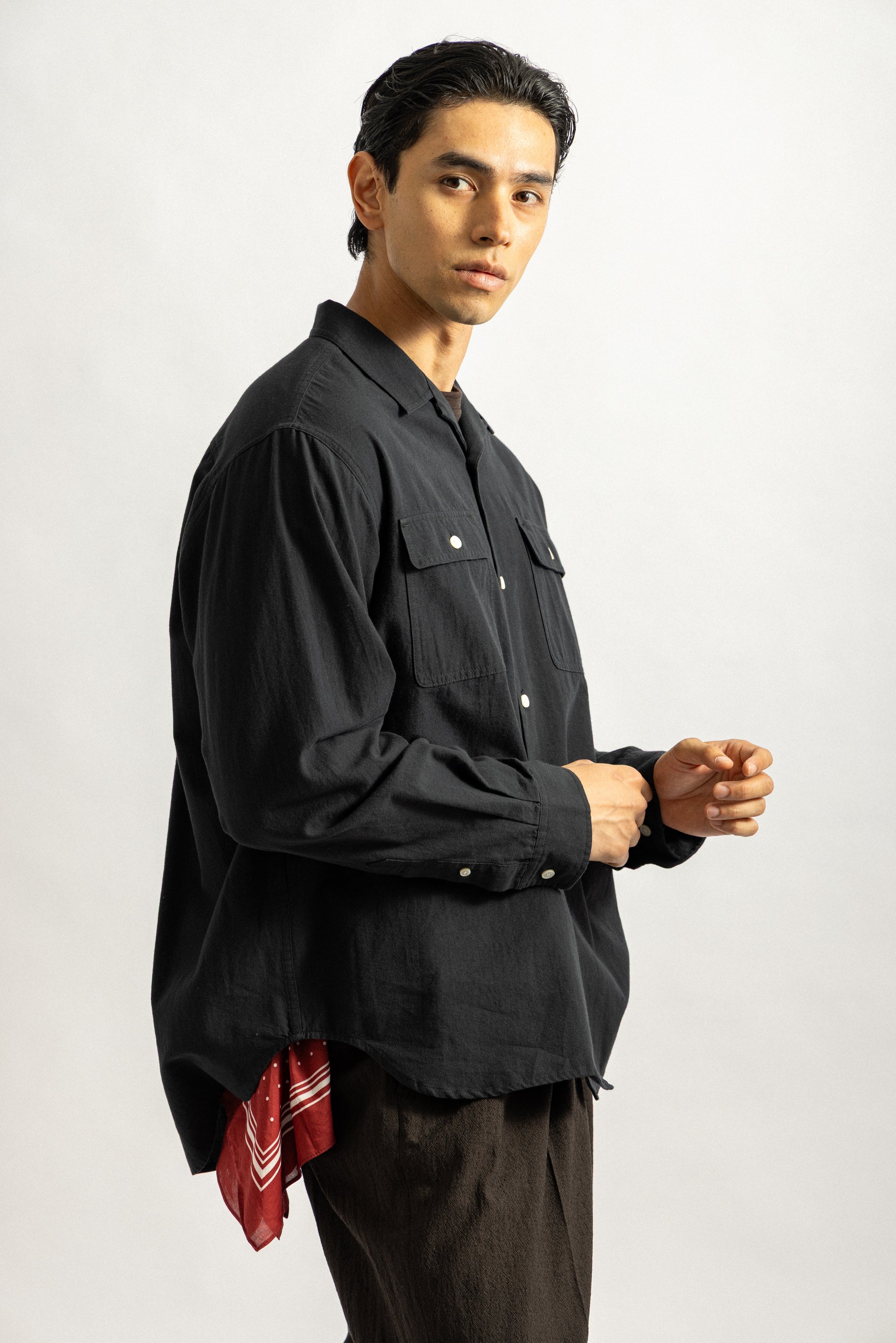 Saturdays NYC Hanley Chambray Melange Shirt in Black