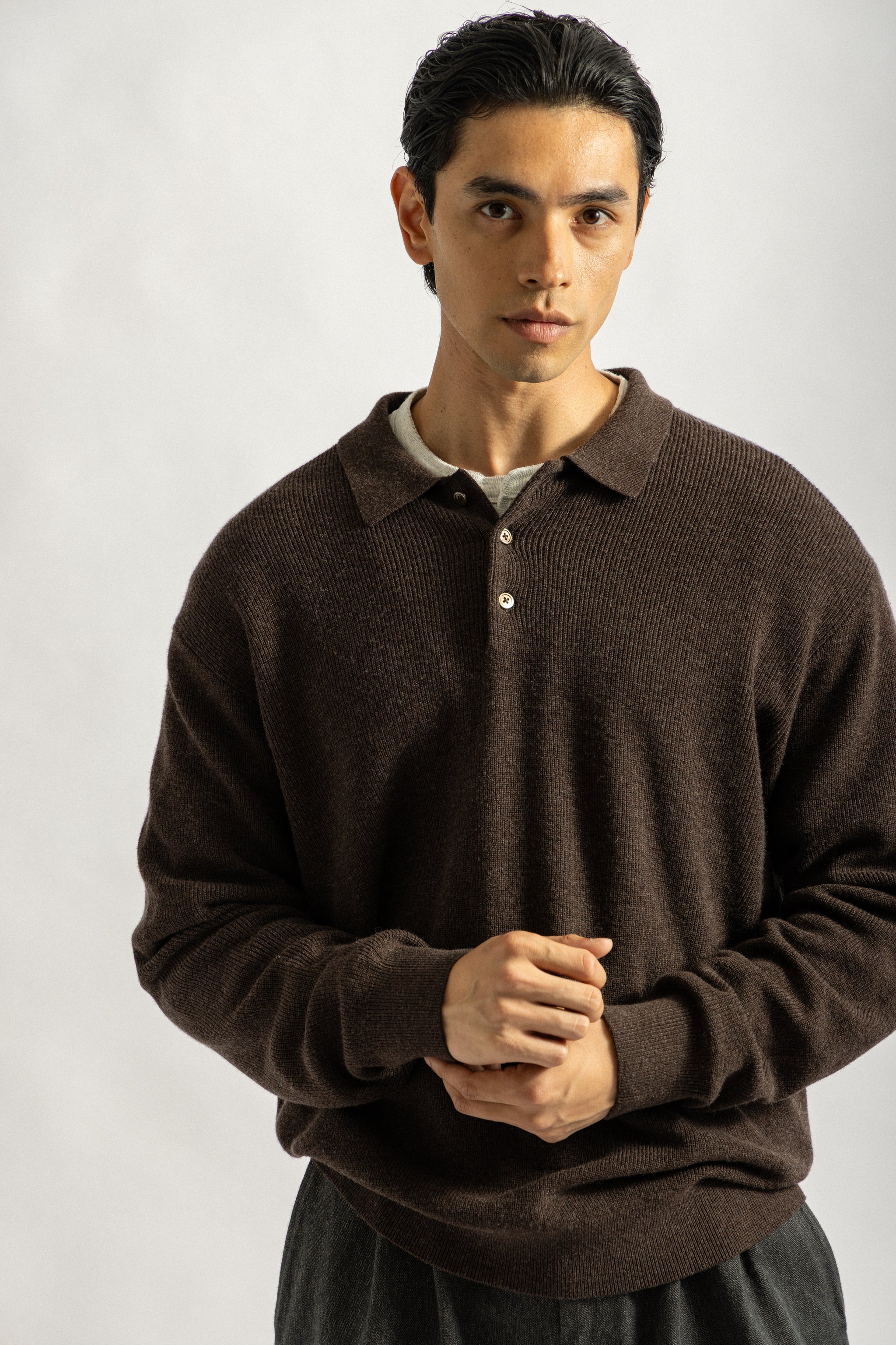 Saturdays NYC Beauchamp Polo Sweater in Dark Brown