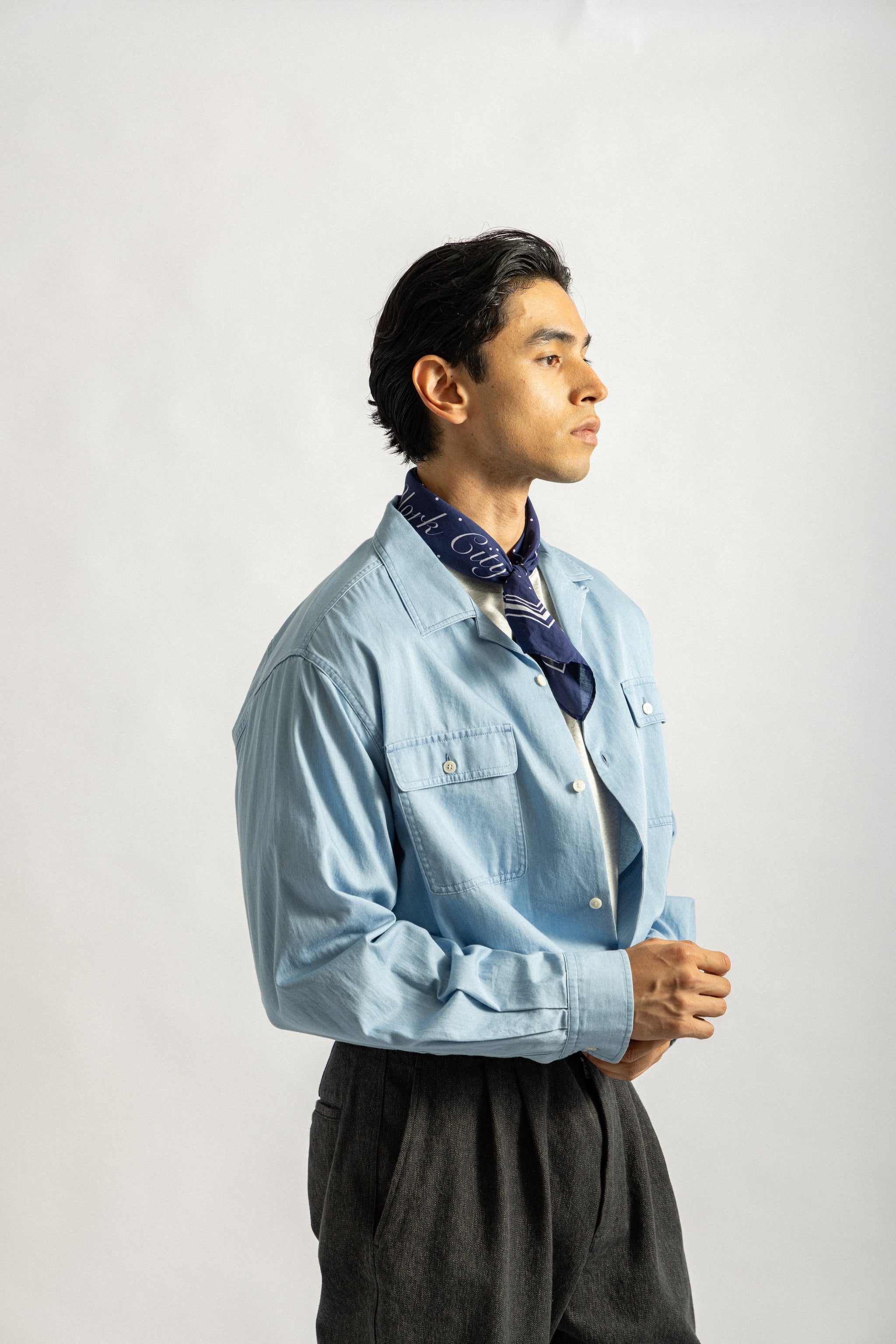 Saturdays NYC Hanley Chambray Melange Shirt in Light Blue