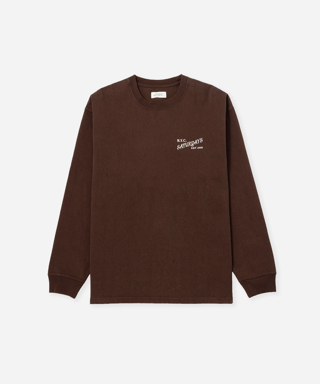 Saturdays NYC Max Weight Vintage Serif Long Sleeve Tee in Dark Brown