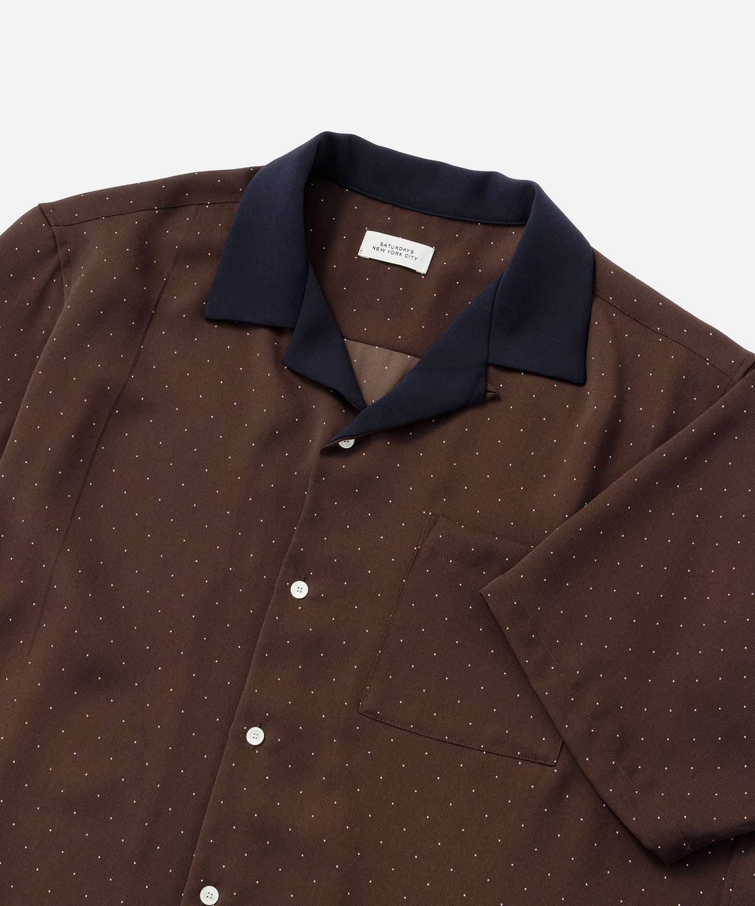 Saturdays NYC Hester Dot Print Short Sleeve Shirt in Dark Brown