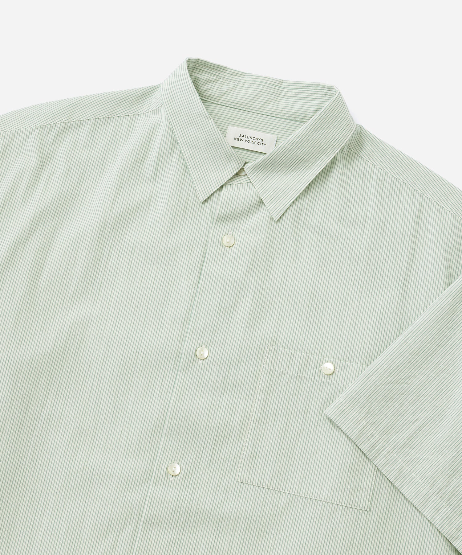 Saturdays NYC Bruce Stripe Short Sleeve Shirt in Green