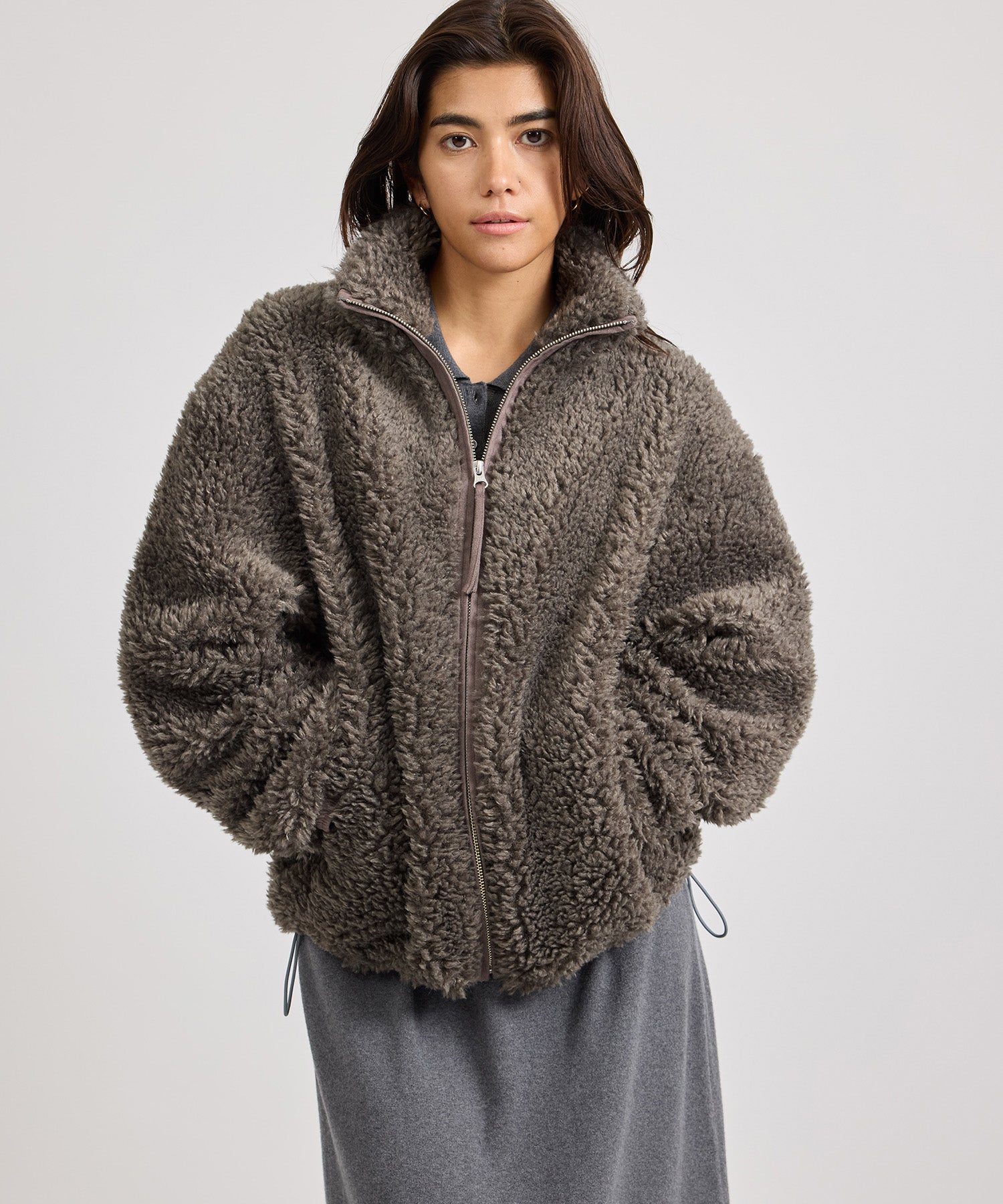 Saturdays NYC Alessia Boa Fleece Blouson in Gray