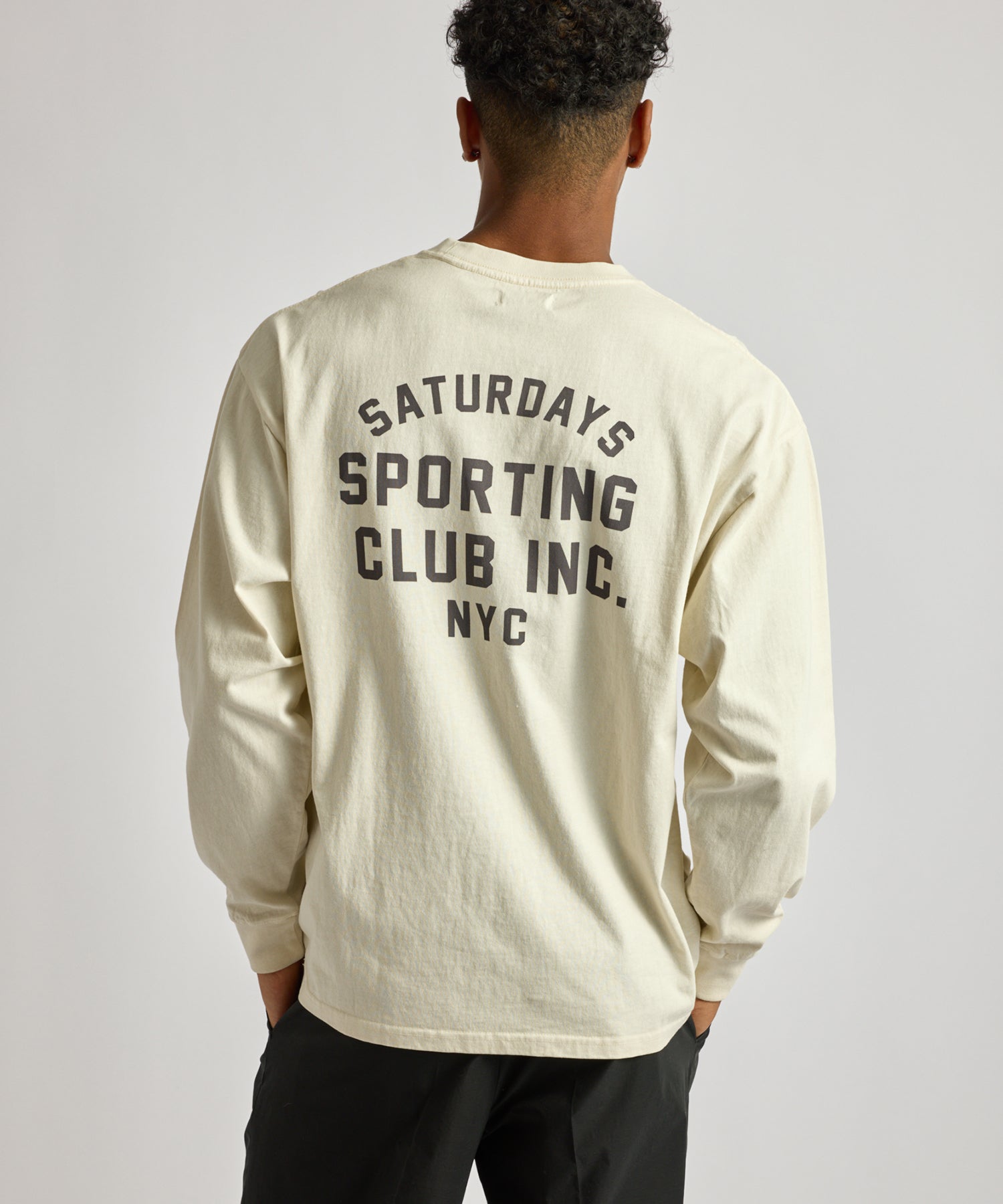 Saturdays NYC Collegiate Printed Long Sleeve Tee in Ivory