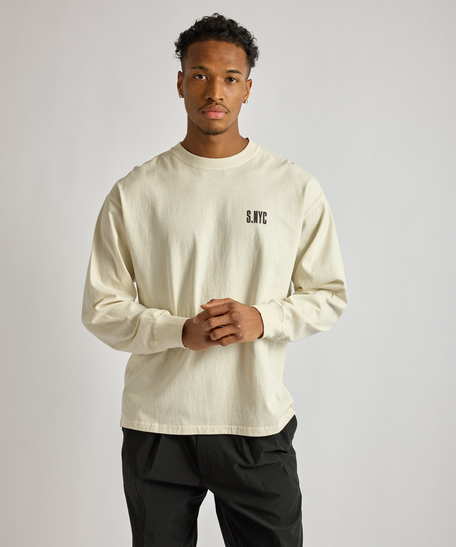 Saturdays NYC Collegiate Printed Long Sleeve Tee in Ivory