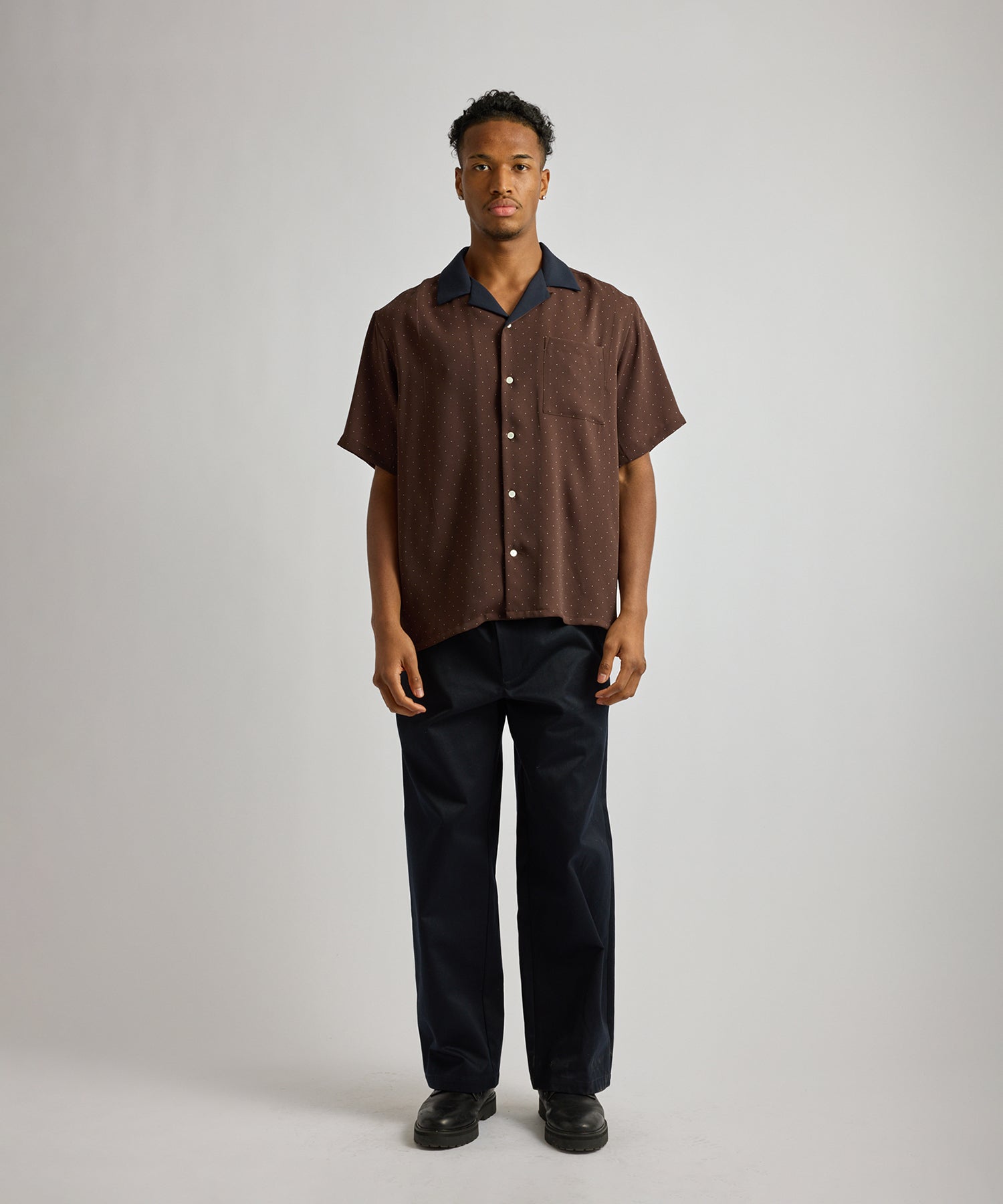 Saturdays NYC Hester Dot Print Short Sleeve Shirt in Dark Brown