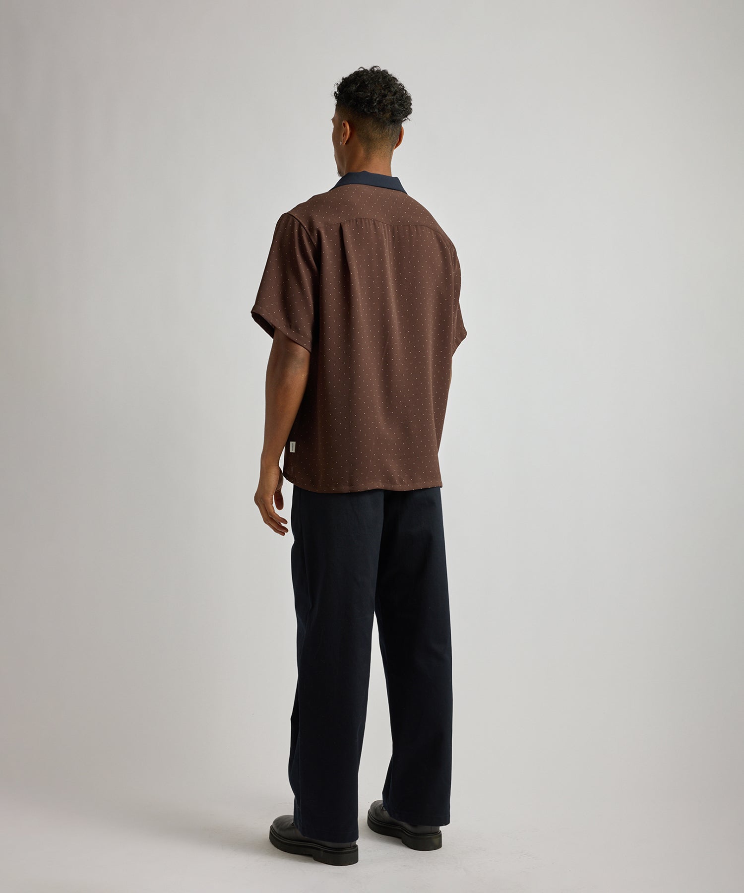 Saturdays NYC Hester Dot Print Short Sleeve Shirt in Dark Brown