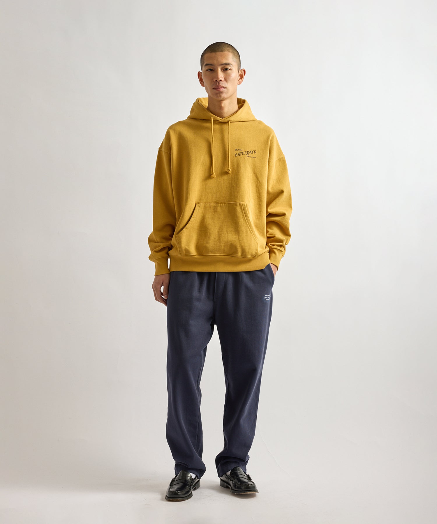 Saturdays NYC Warren Vintage Serif Relaxed Hoodie in Yellow