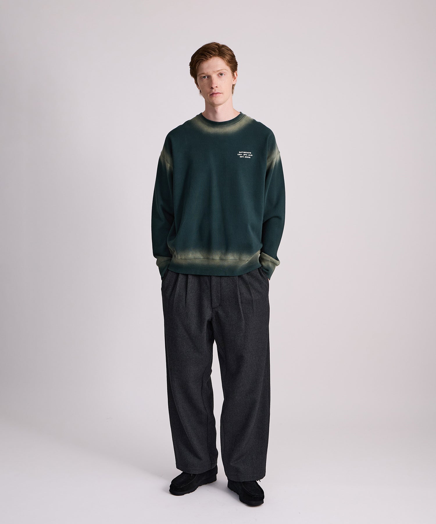 Saturdays NYC George Wool Wide Two Tuck Pant in Black