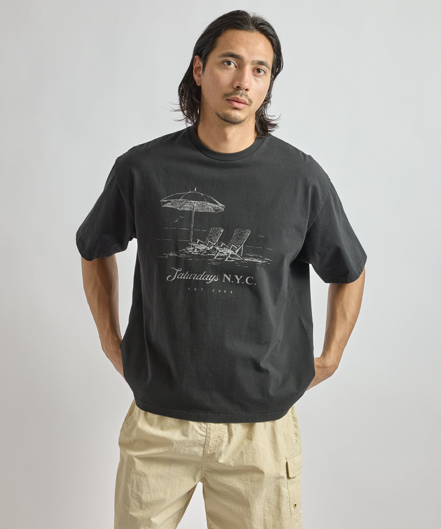 Saturdays NYC Beach Chair Ozone Wash Relaxed Tee in Fade Black