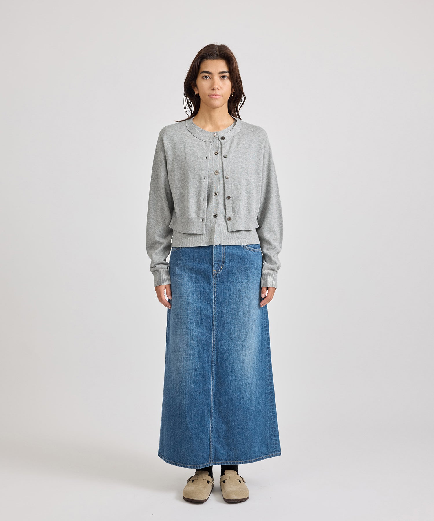 Saturdays NYC Halle Double Layer Cardigan in Gray