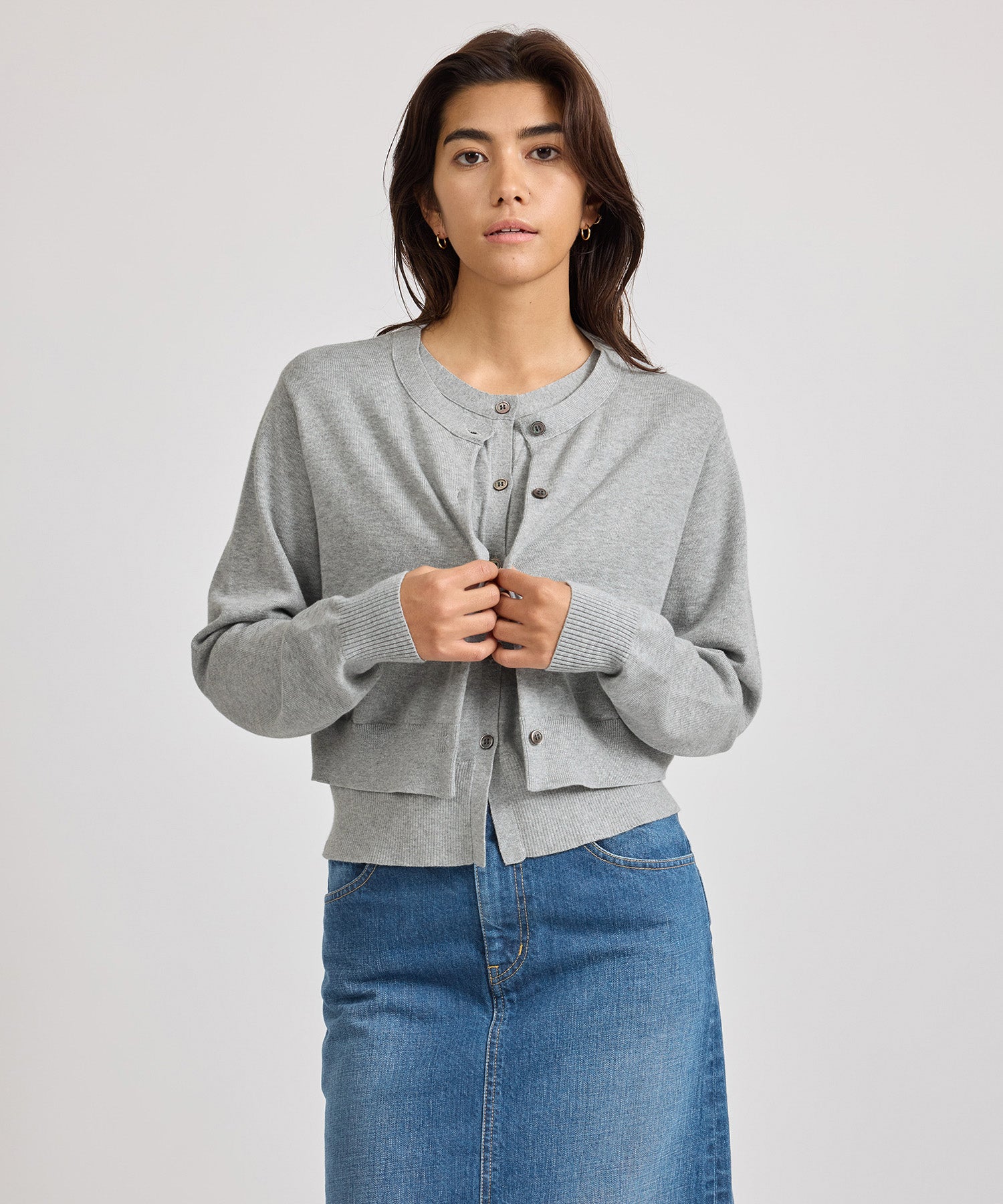 Saturdays NYC Halle Double Layer Cardigan in Gray
