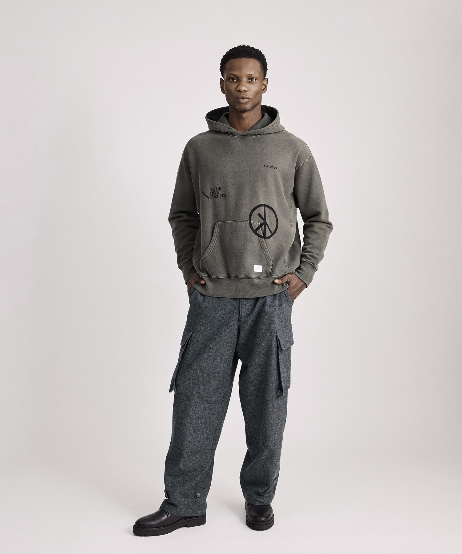 Saturdays NYC Warren Sunburned Peace Hoodie in Olive Green