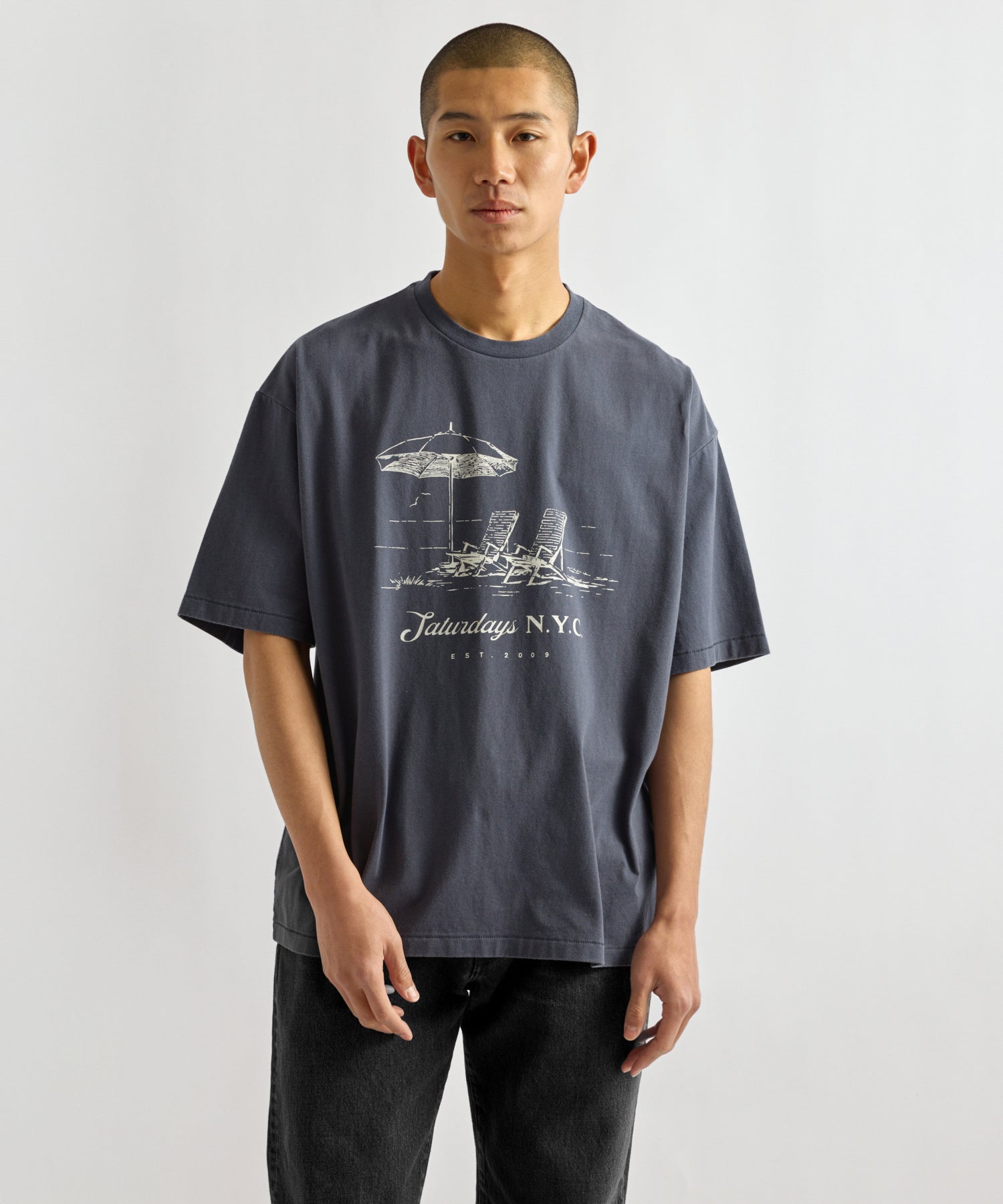 Saturdays NYC Beach Chair Ozone Wash Relaxed Tee in Navy