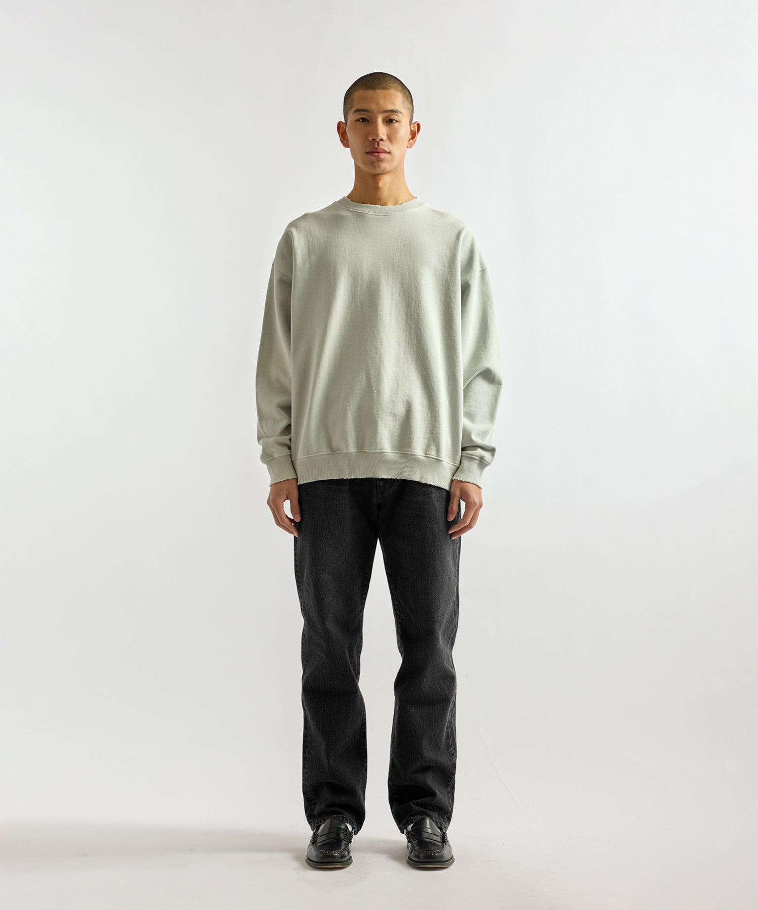 Saturdays NYC Bowery Garment Dyed Slash Sweatshirt in Light Blue
