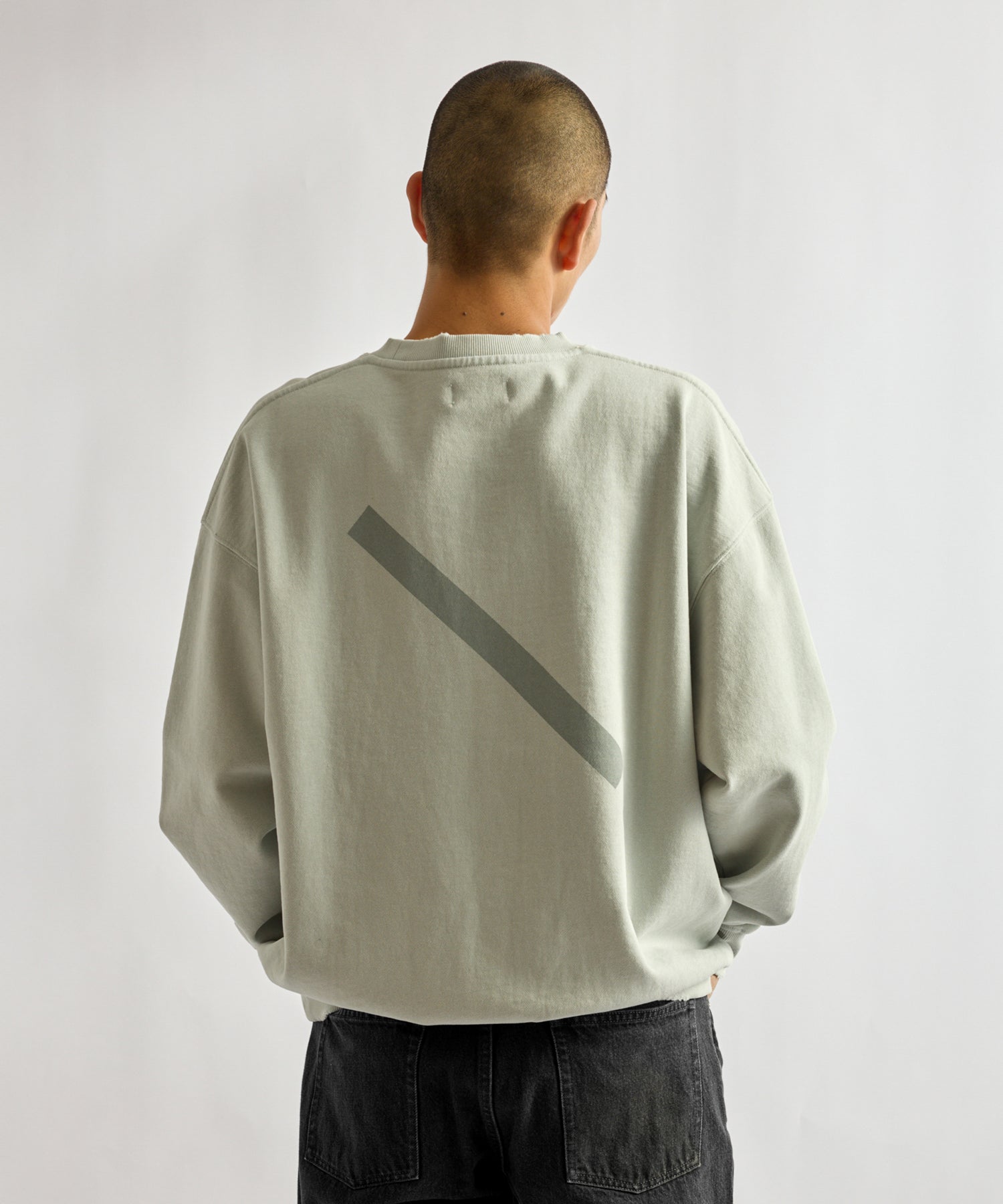 Saturdays NYC Bowery Garment Dyed Slash Sweatshirt in Light Blue
