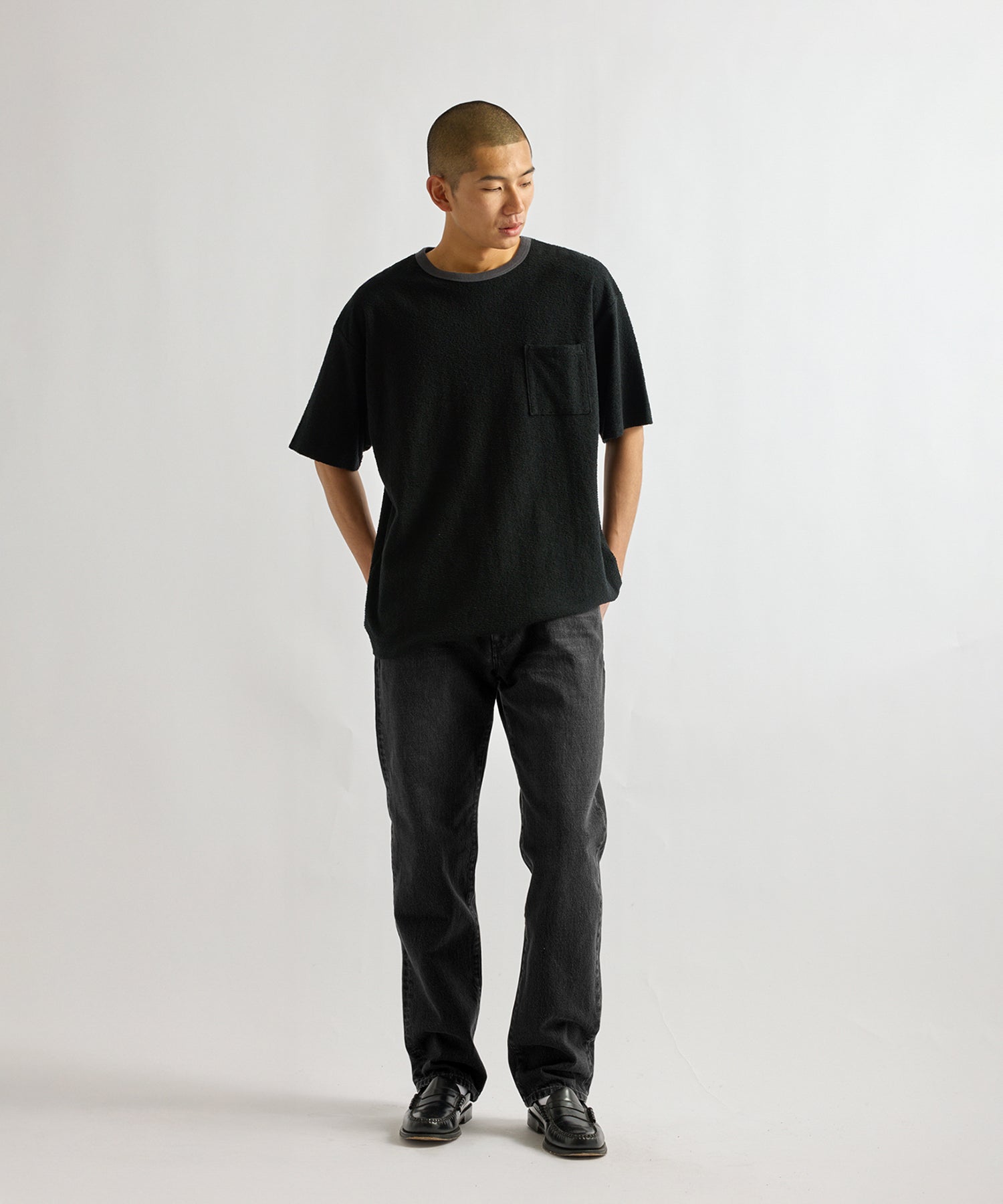 Saturdays NYC Ringer Pile Relaxed Short Sleeve Tee in Black
