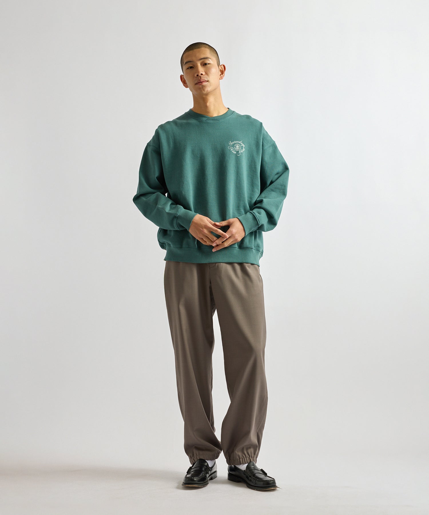 Saturdays NYC Bowery Loofah Collar Sweatshirt in Green