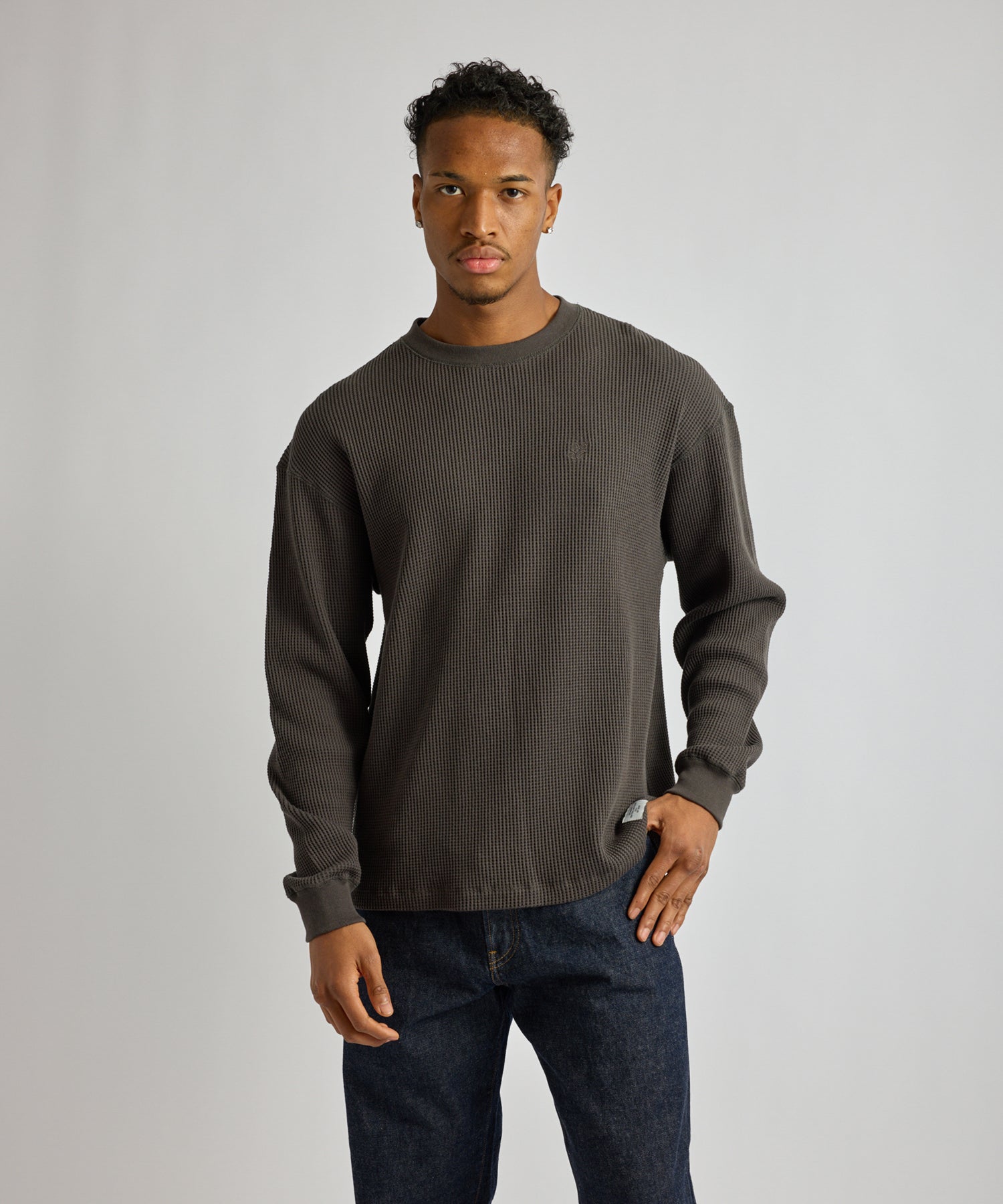 Saturdays NYC Alex Heavy Waffle Relaxed Top in Charcoal