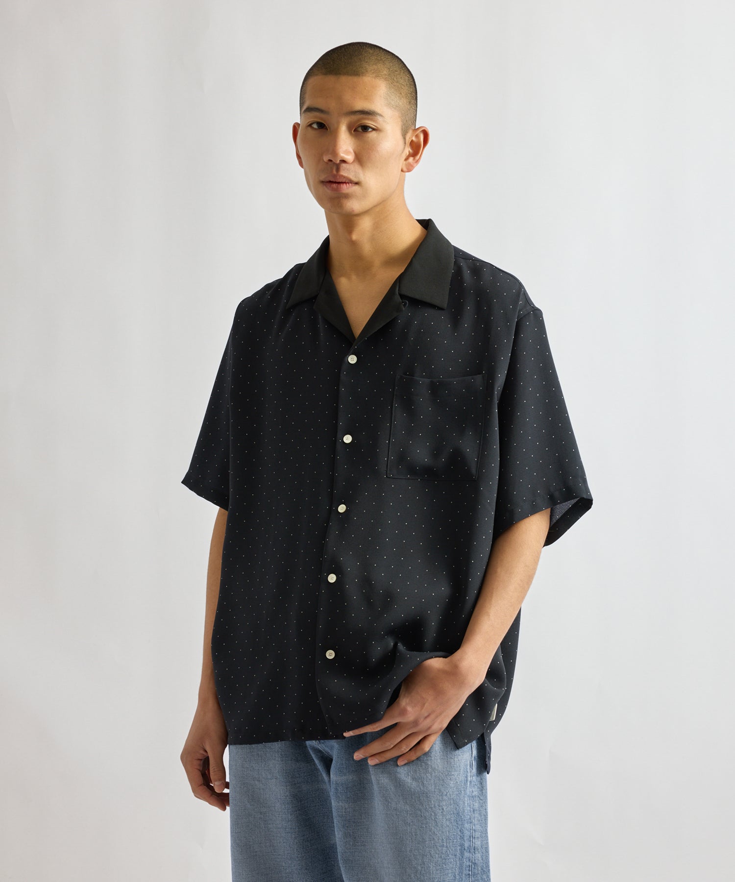 Saturdays NYC Hester Dot Print Short Sleeve Shirt in Navy