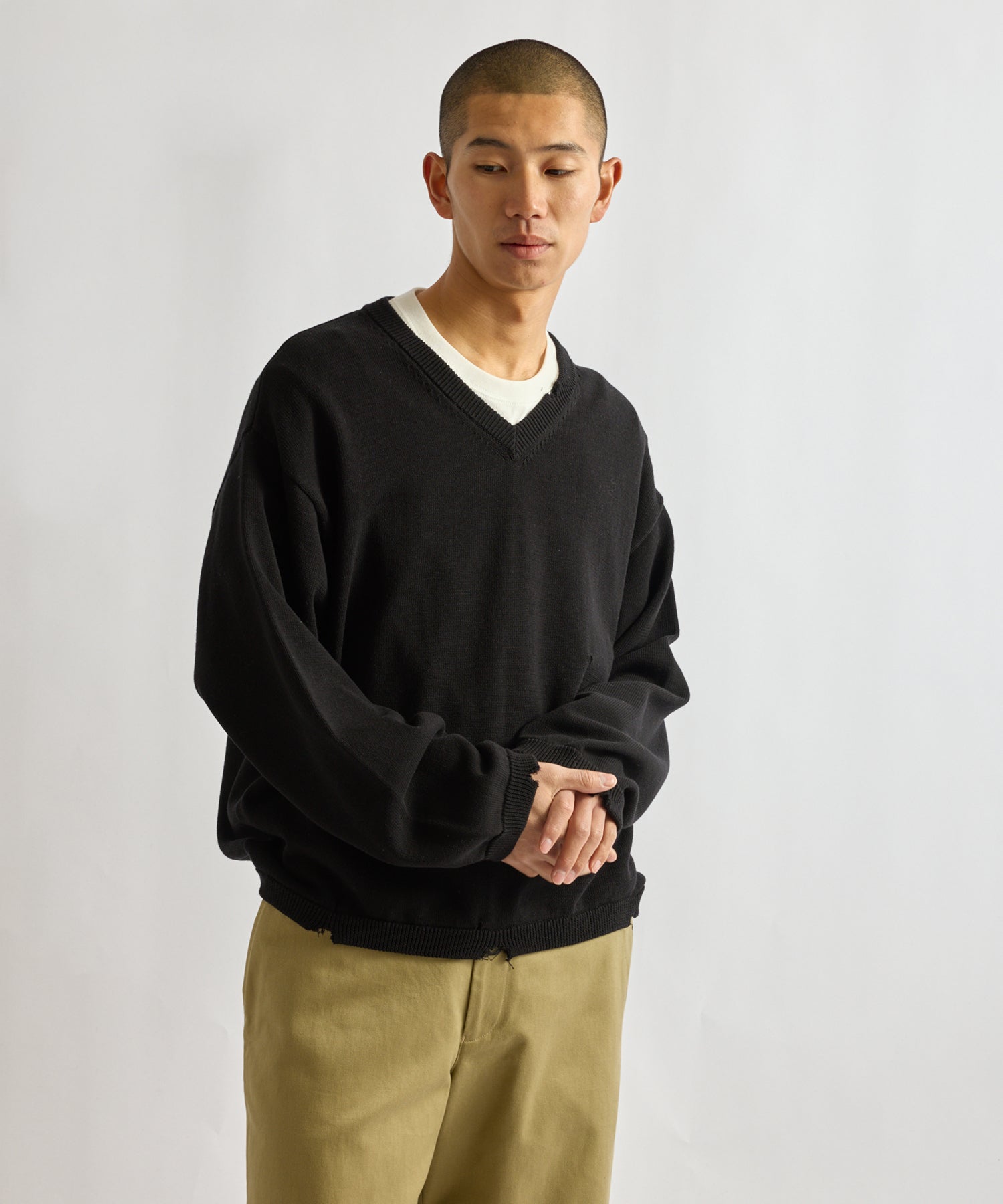 Saturdays NYC Charles Vintage V-Neck Sweater in Black