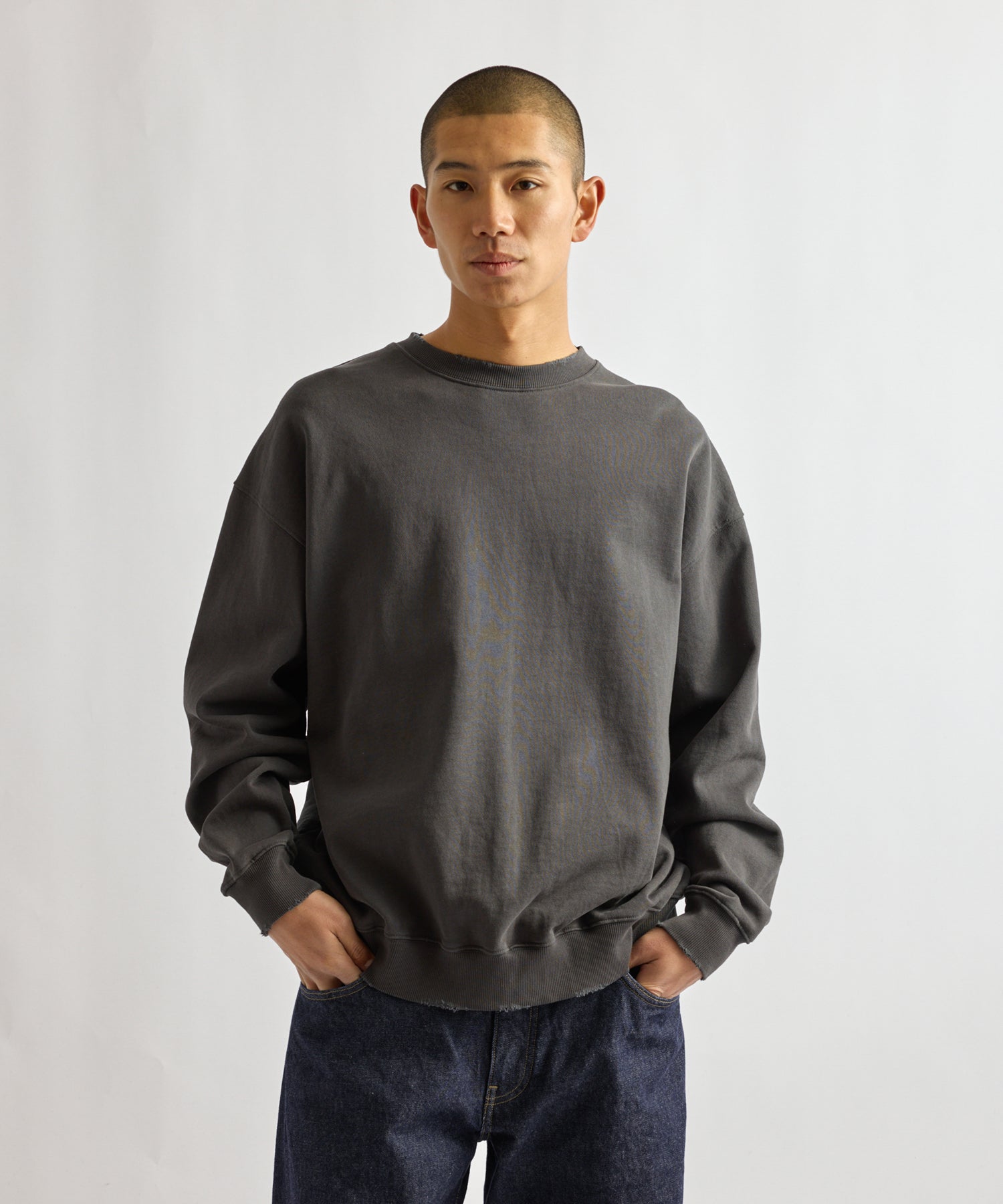 Saturdays NYC Bowery Garment Dyed Slash Sweatshirt in Charcoal