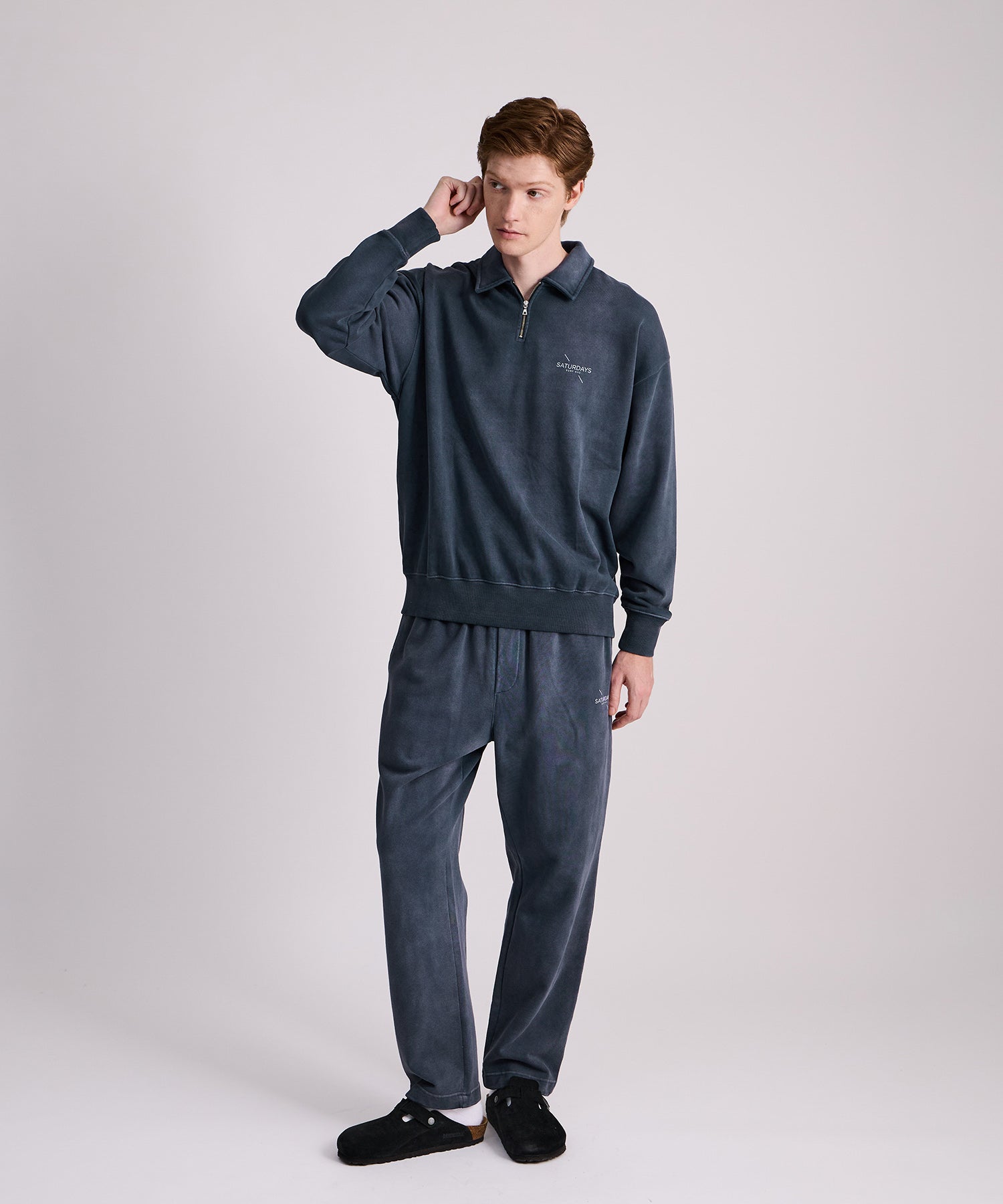 Saturdays NYC Mott Relaxed Quarter Zip Surf Sweatshirt in Blue