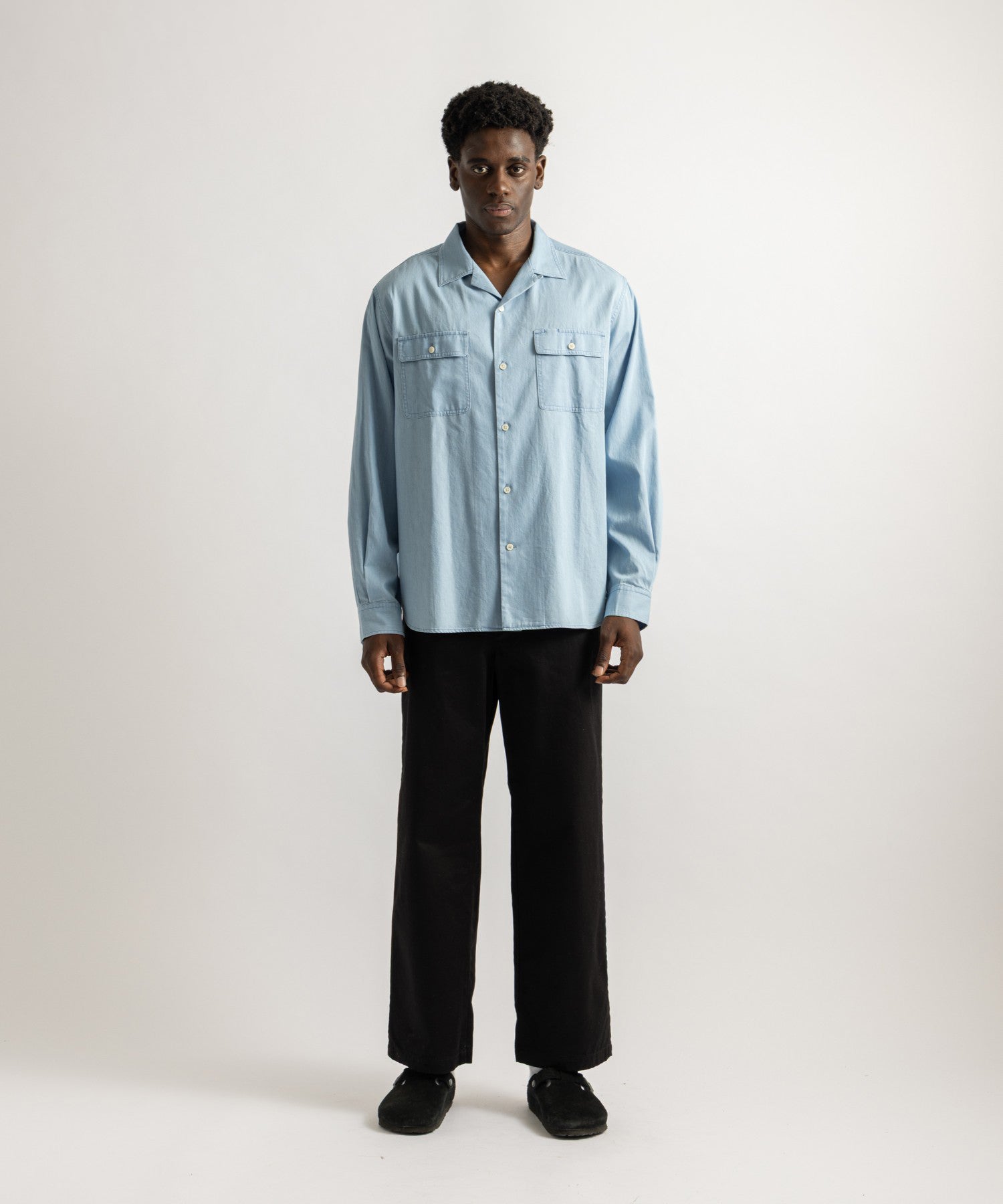 Saturdays NYC Hanley Chambray Melange Shirt in Light Blue
