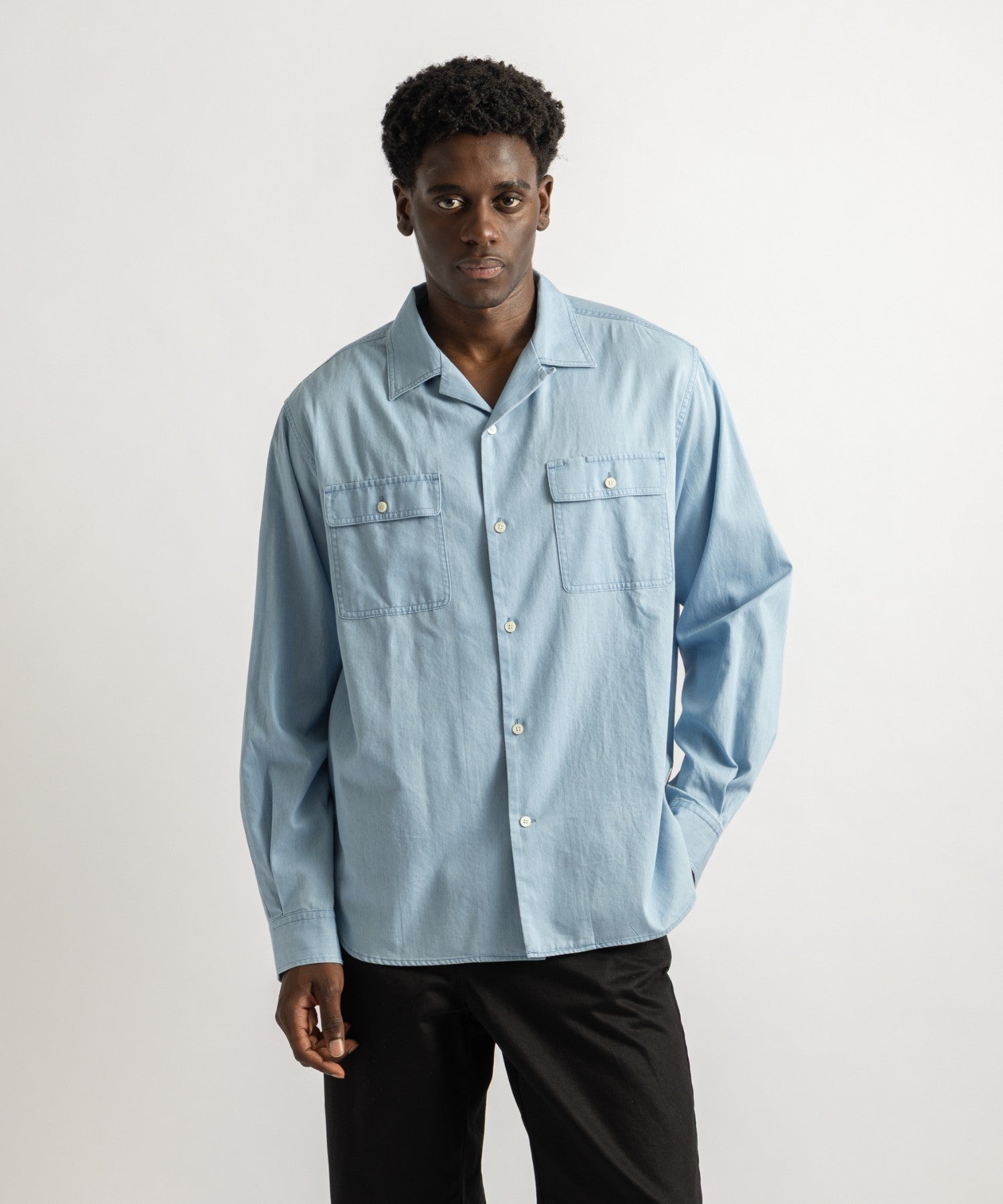 Saturdays NYC Hanley Chambray Melange Shirt in Light Blue