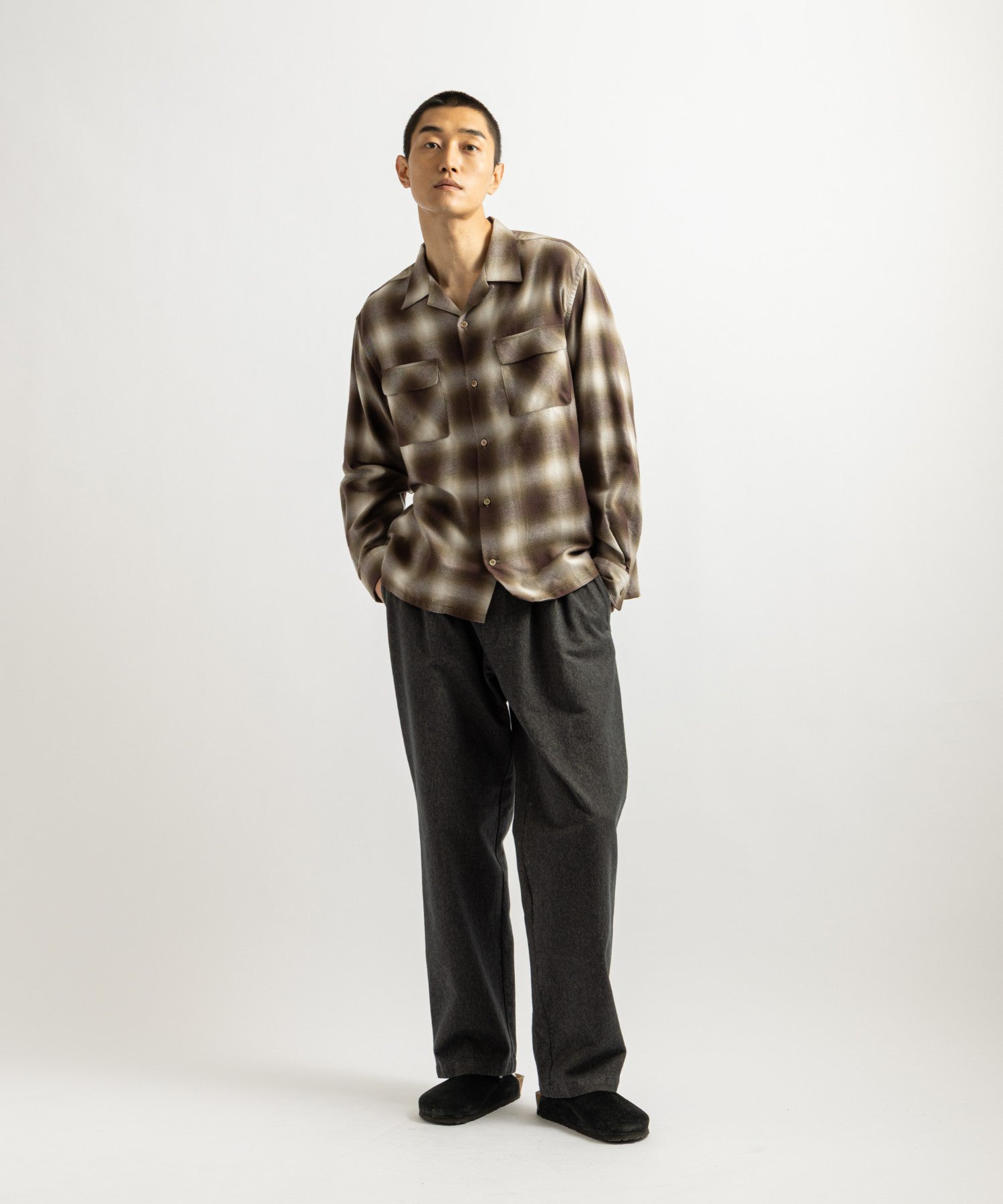 Saturdays NYC George Wide Melange Two Tuck Pant in Charcoal
