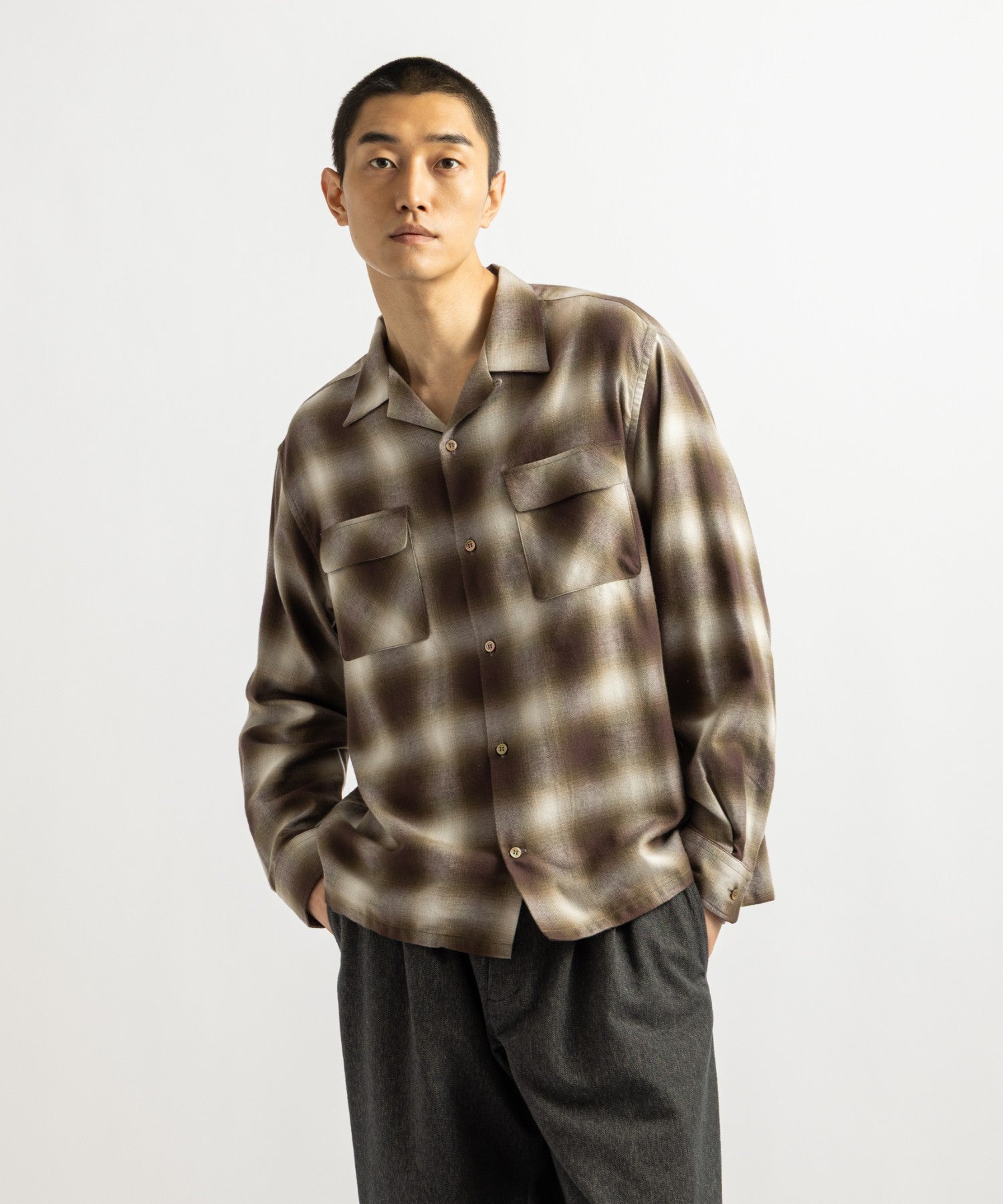 Saturdays NYC Marco Ombre Check Shirt in Olive Green